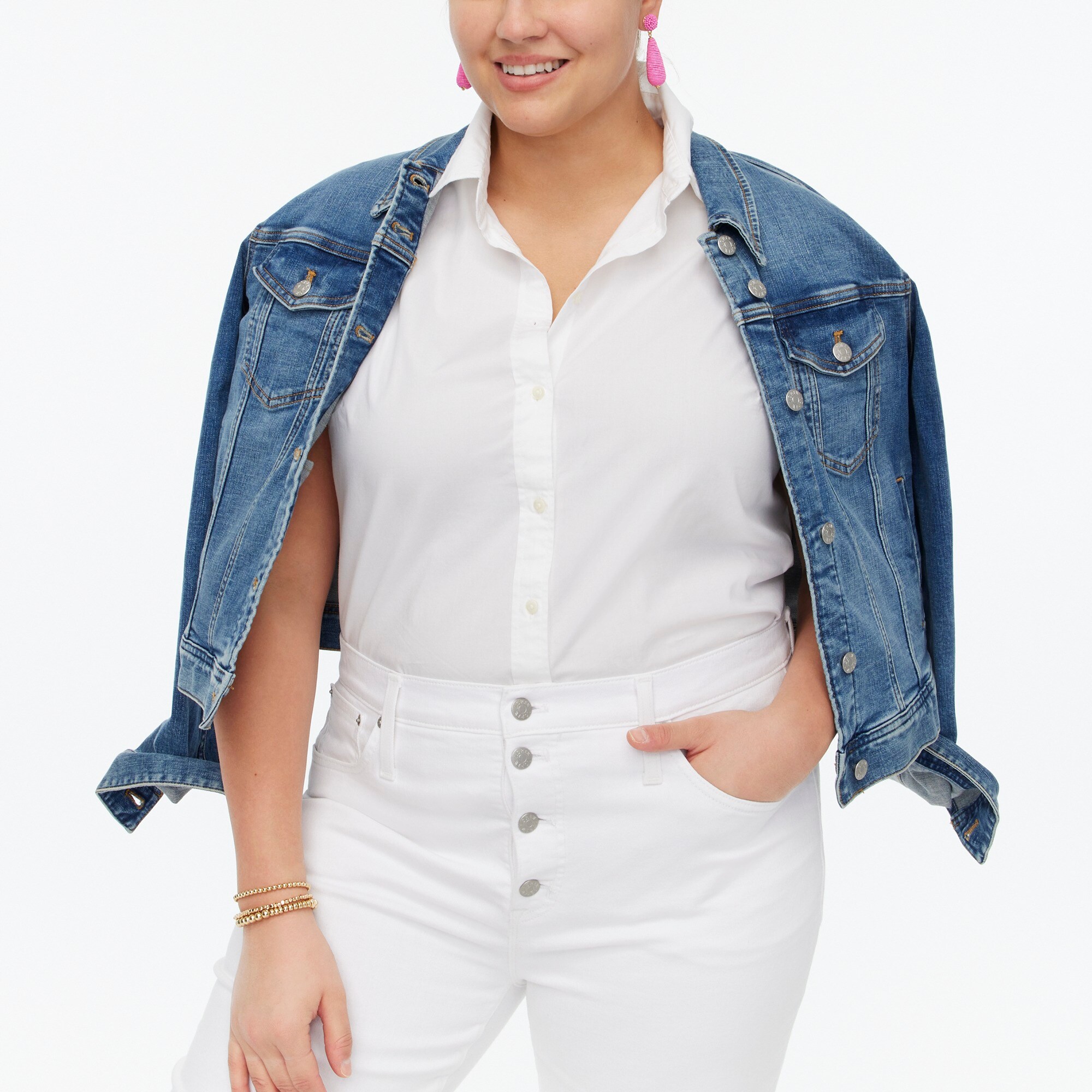 Sleeveless cotton poplin shirt in signature fit