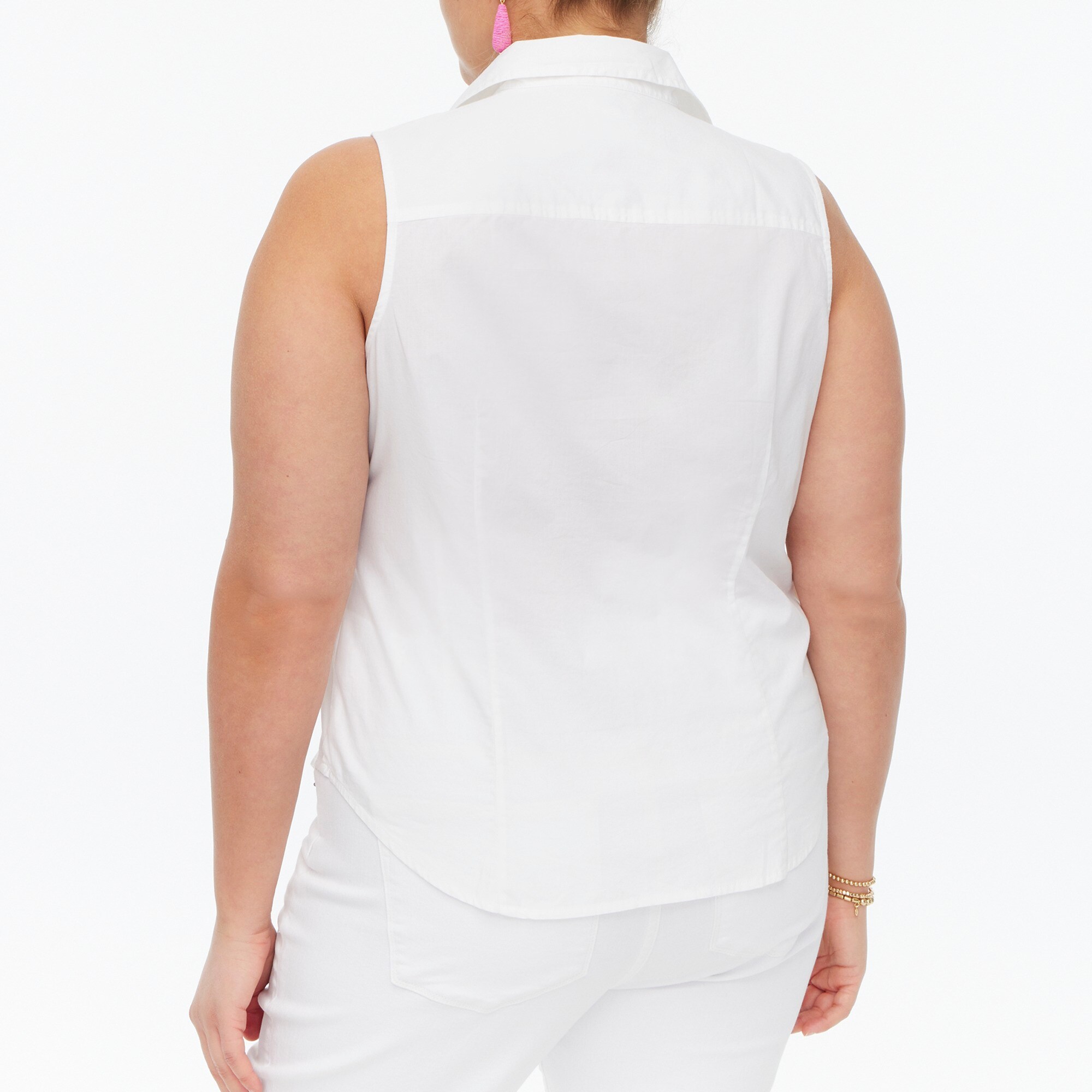 Sleeveless cotton poplin shirt in signature fit