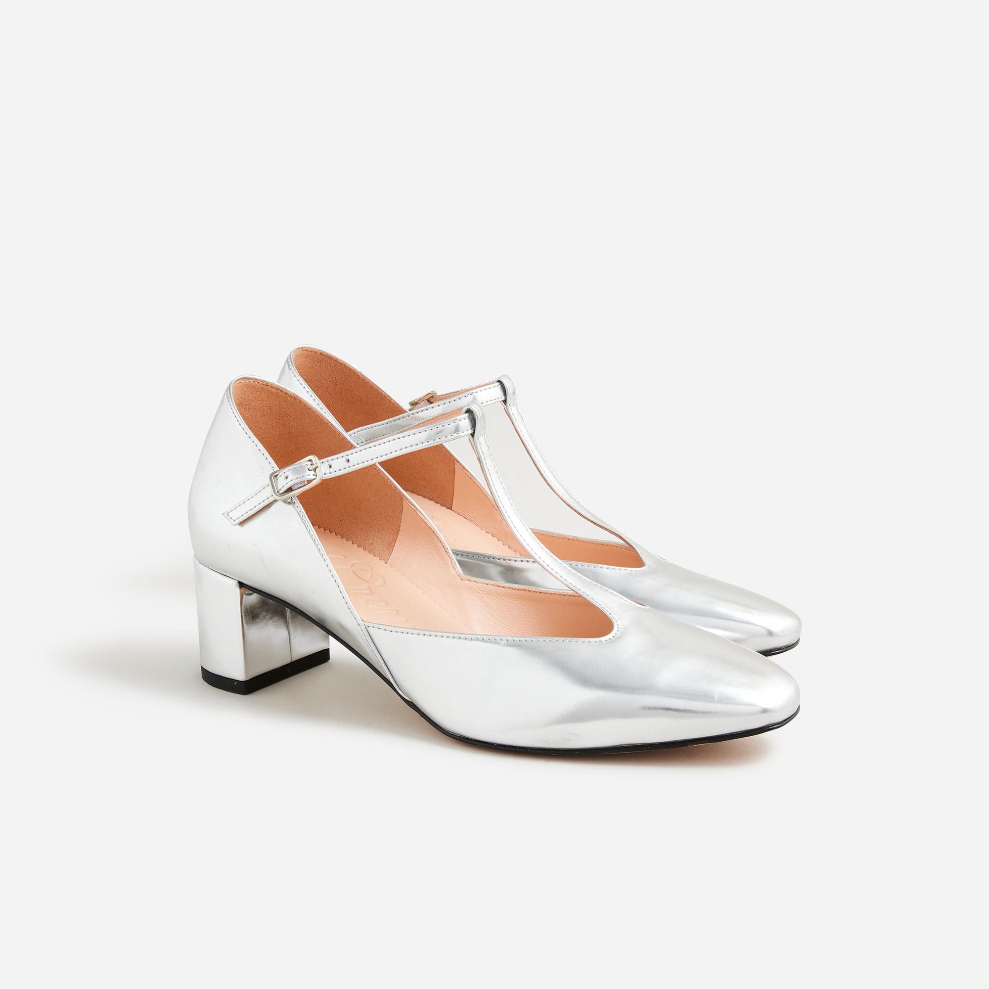 womens Millie T-strap heels in metallic leather