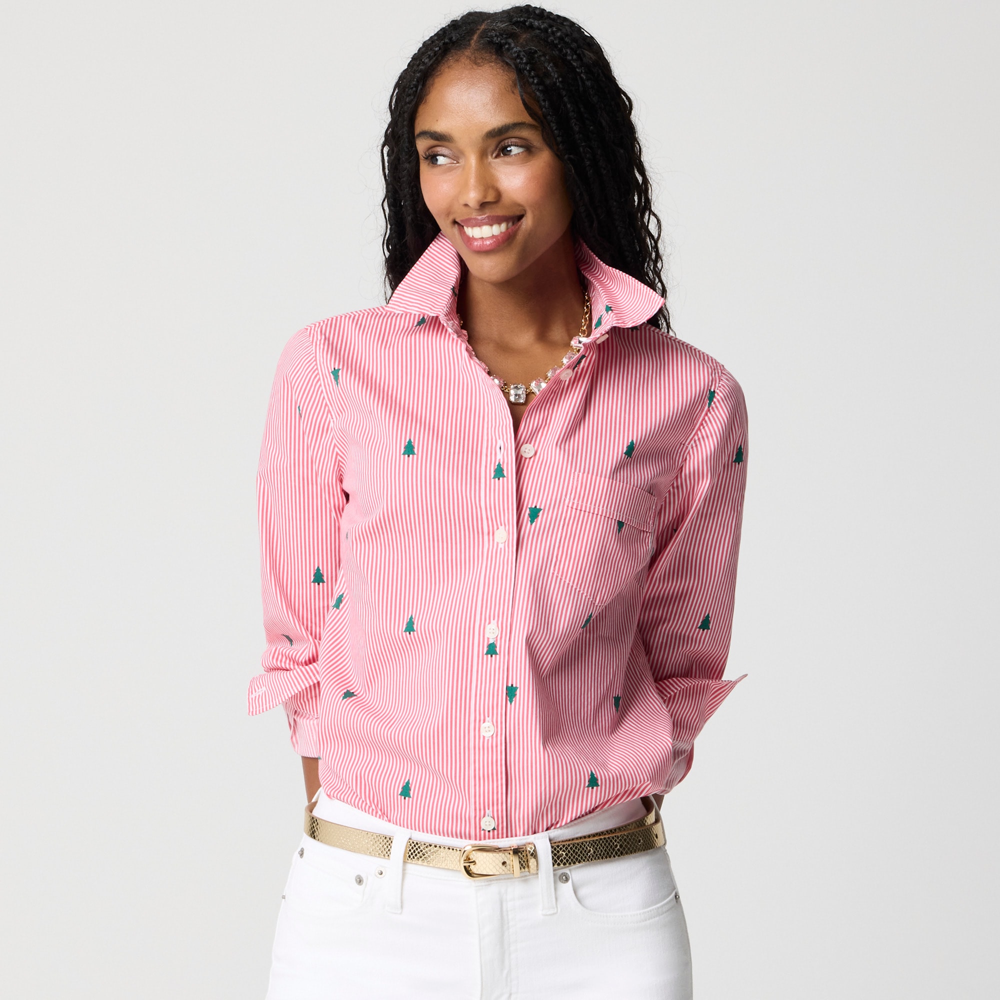 womens Button-up cotton poplin shirt in signature fit