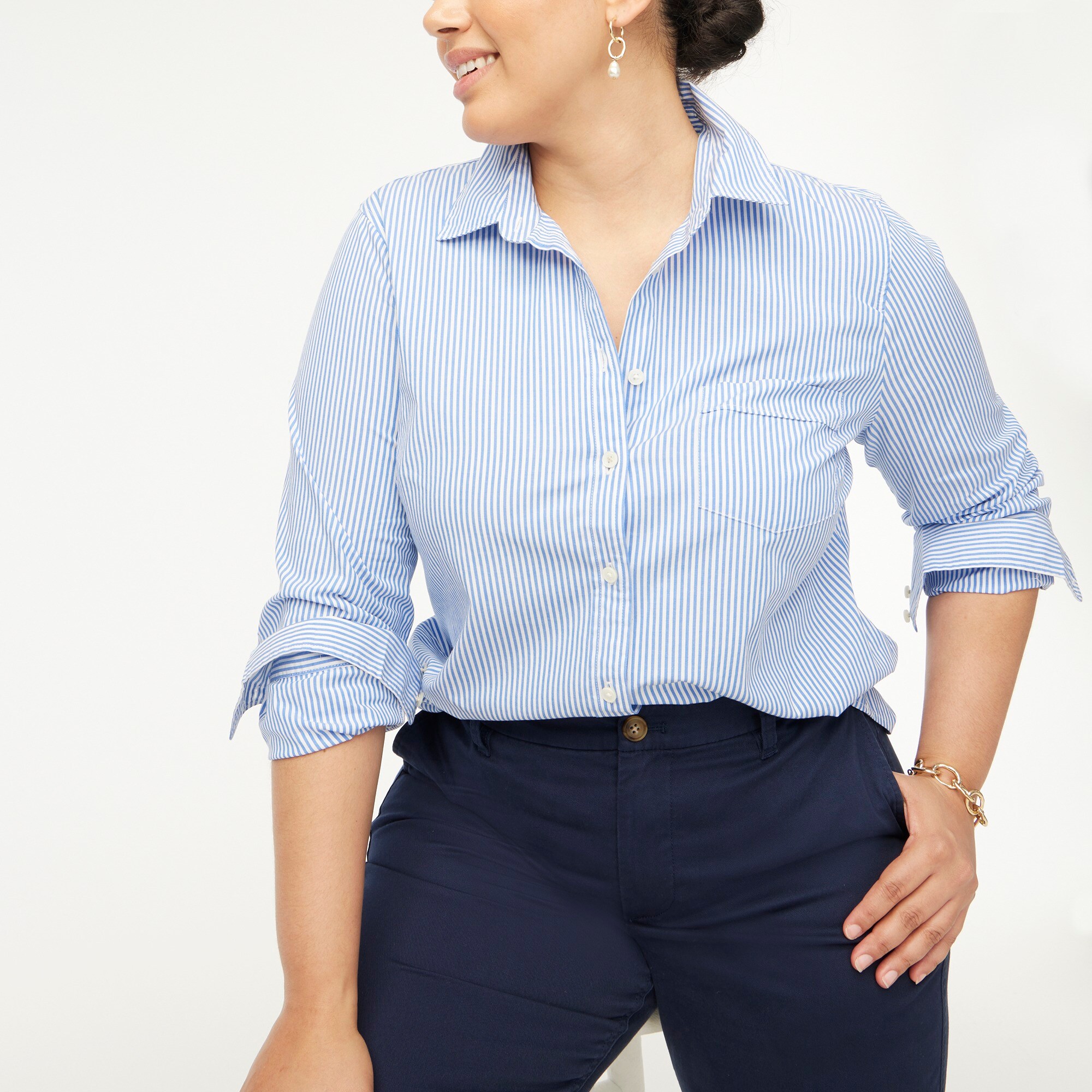  Petite button-up cotton poplin shirt in signature fit