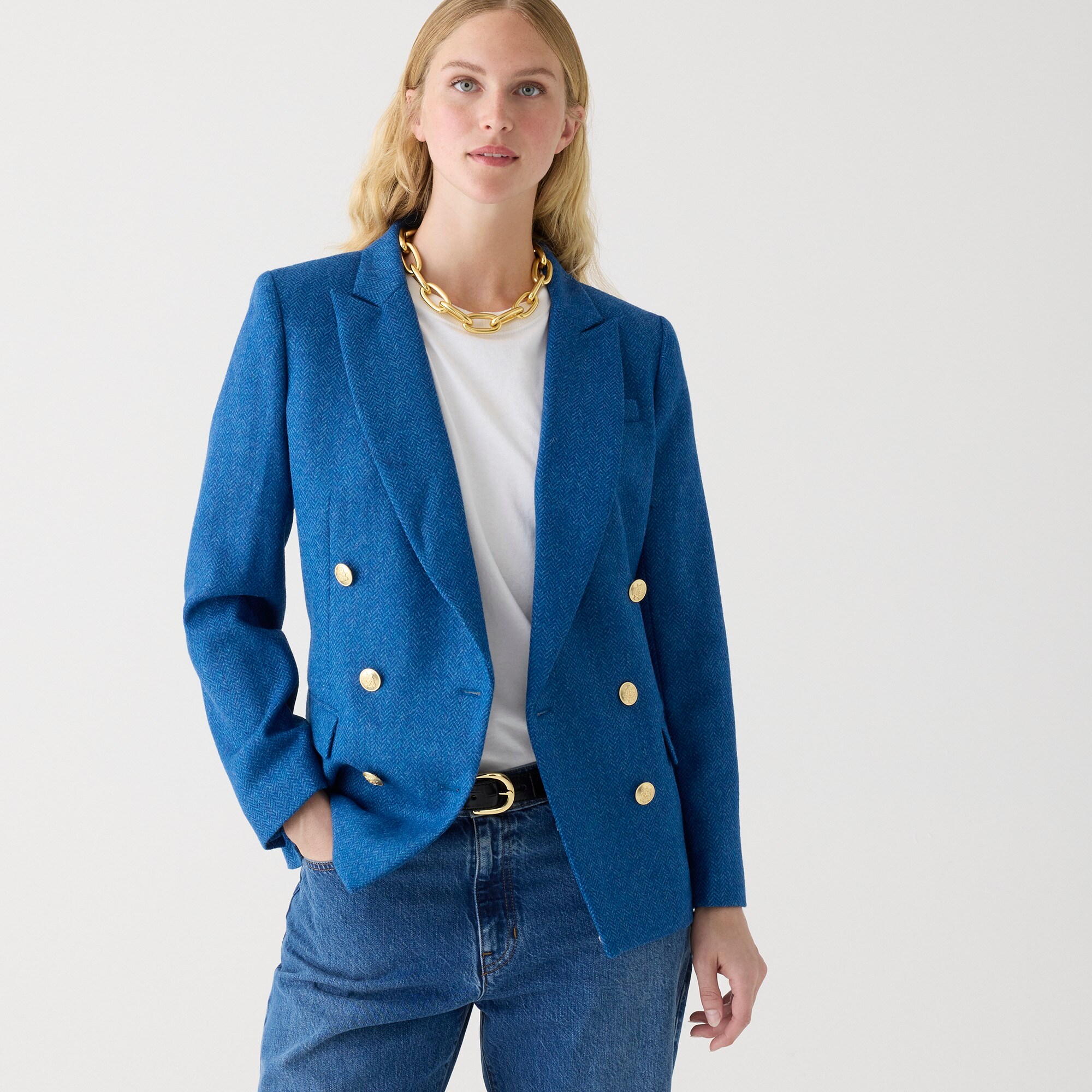 j.crew: brynn blazer in blue herringbone english wool for women
