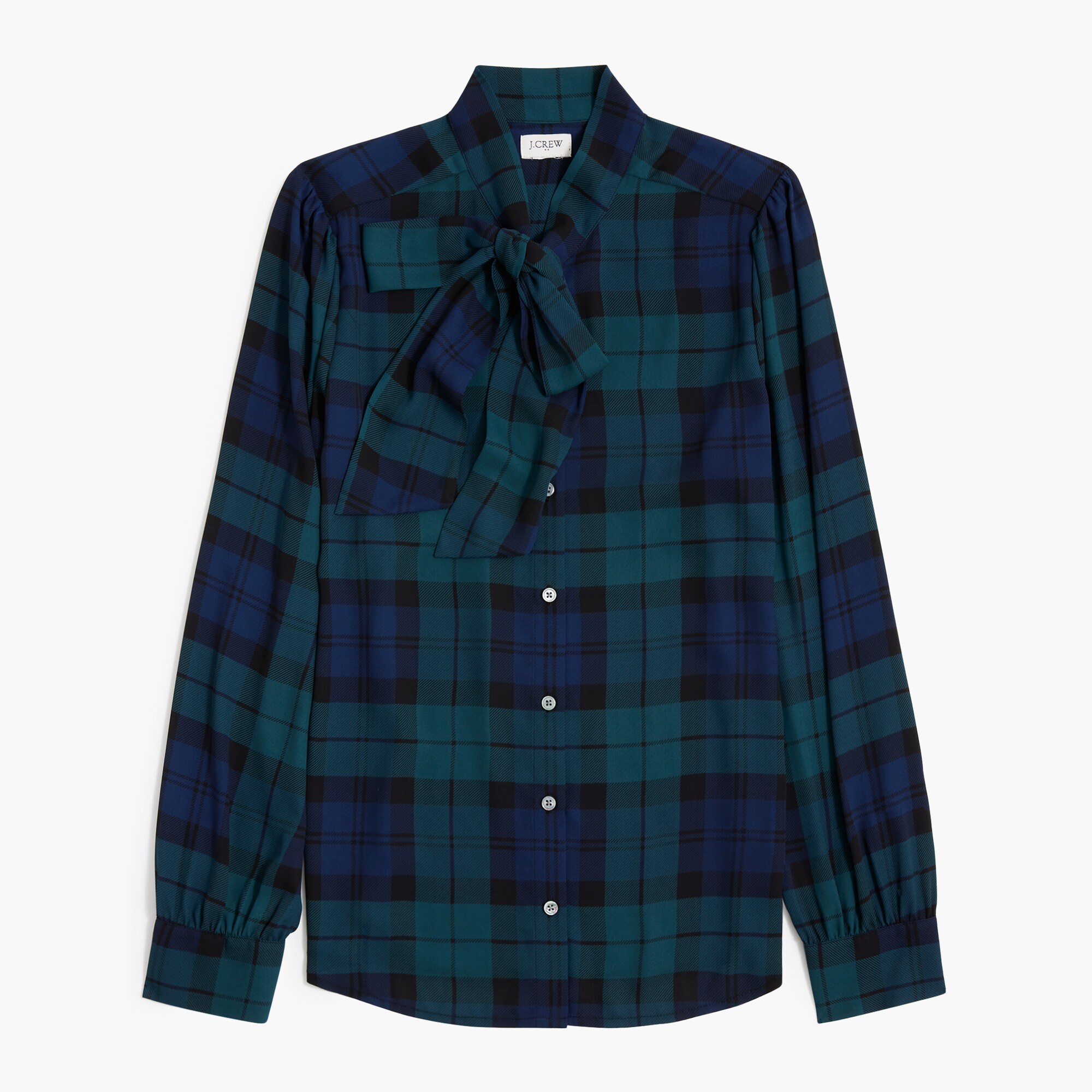 Black Watch plaid bow-neck top