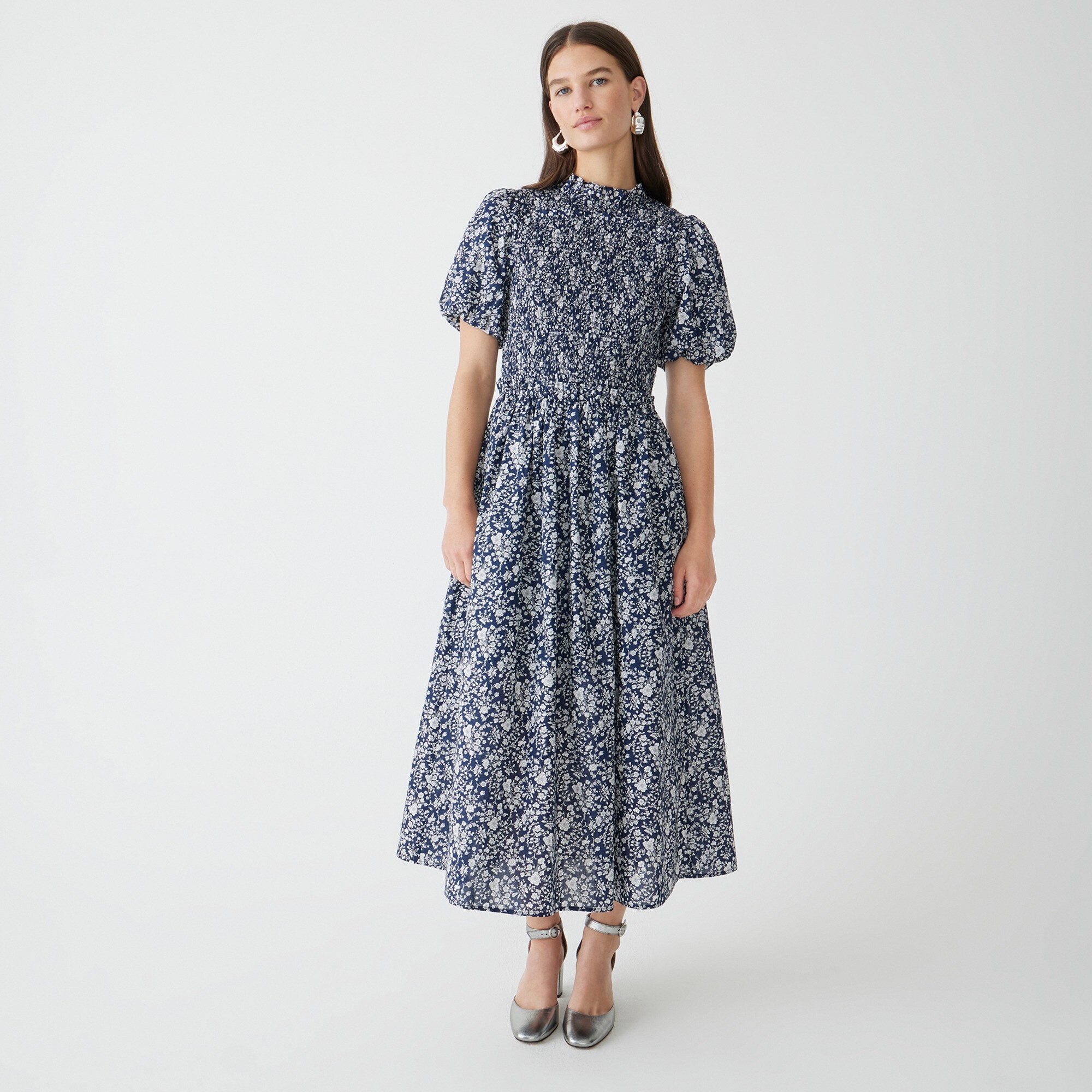 womens Smocked puff-sleeve dress in Liberty&reg; Summer Blooms fabric