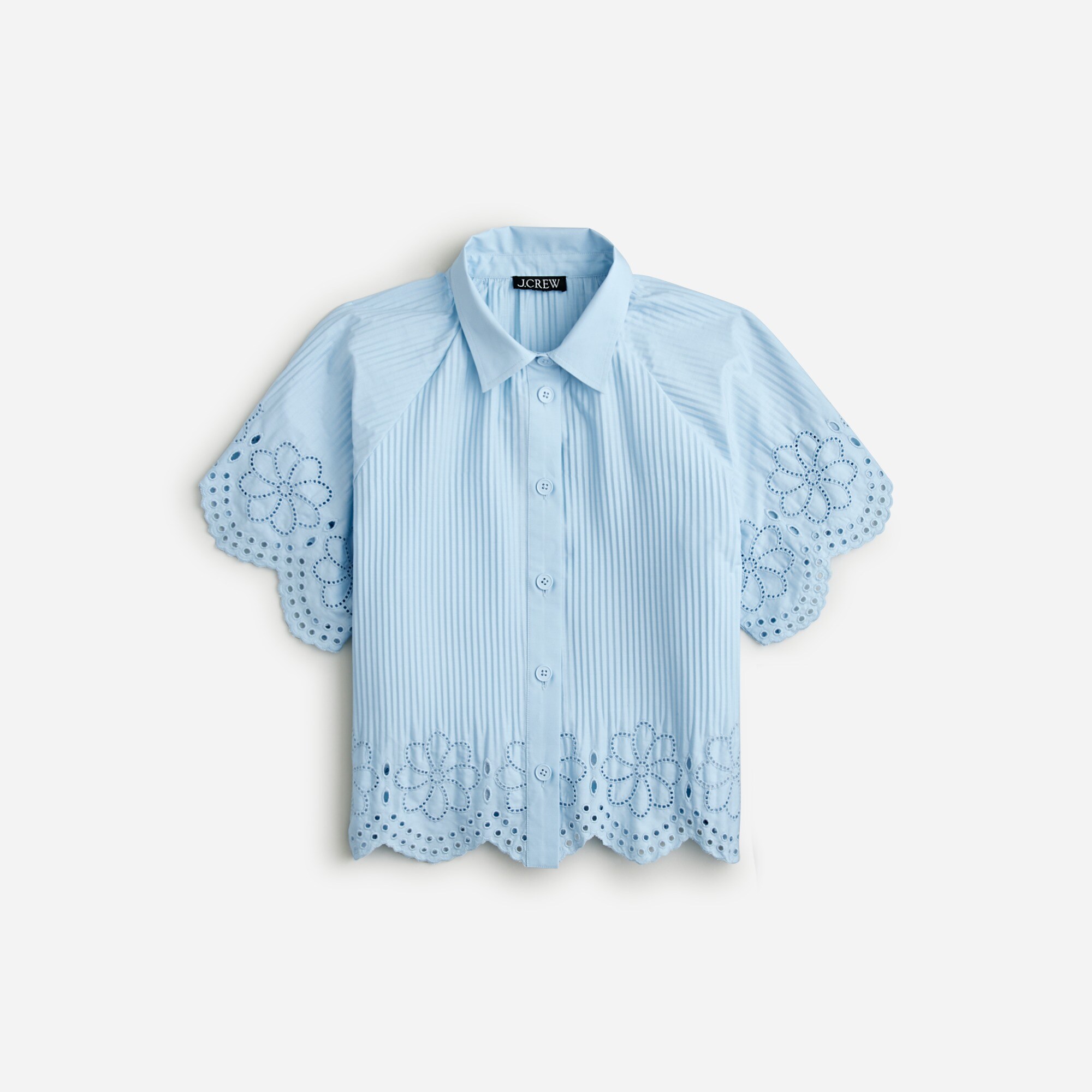 Pleated Eyelet-trim Shirt In Cotton Poplin For Women | J.Crew