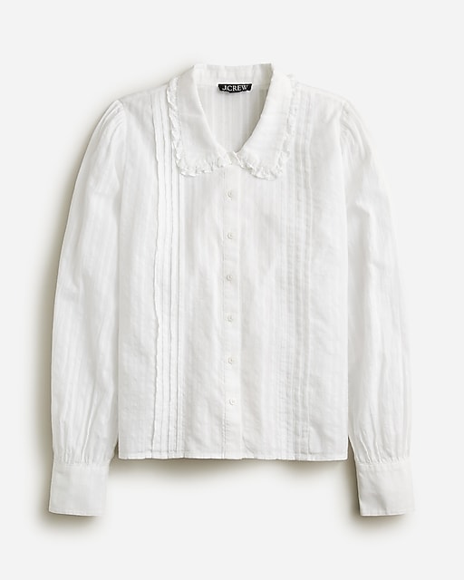  Lace-collar ruffle button-up shirt in cotton dobby