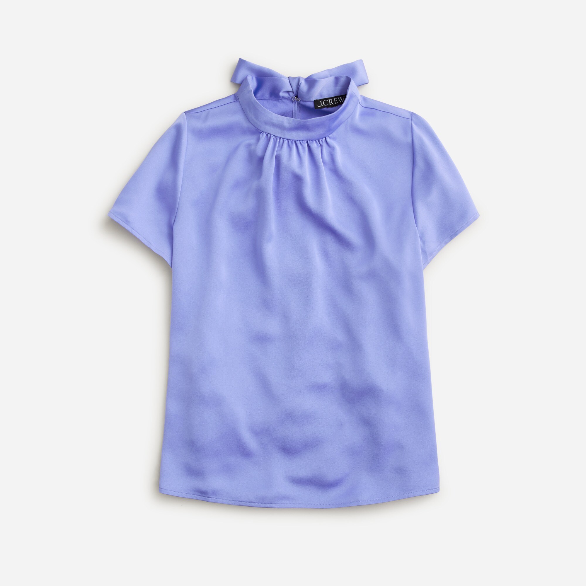  Short-sleeve tie-neck top in everyday crepe