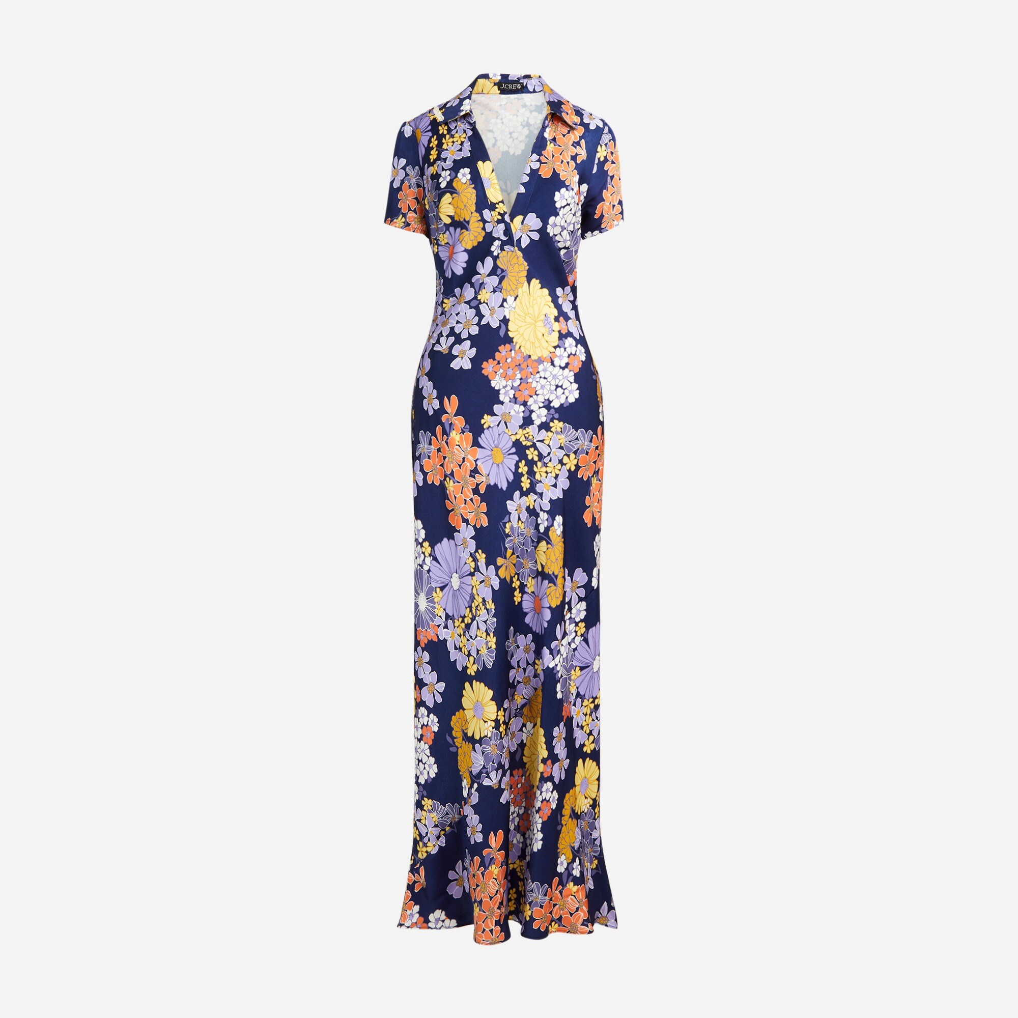 short-sleeve maxi slip dress in luster crepe Sugarlips Mersin Sheer Floral Jacquard Organza Mock Neck Short Sleeves  Tiered Hem Shift Maxi Dress