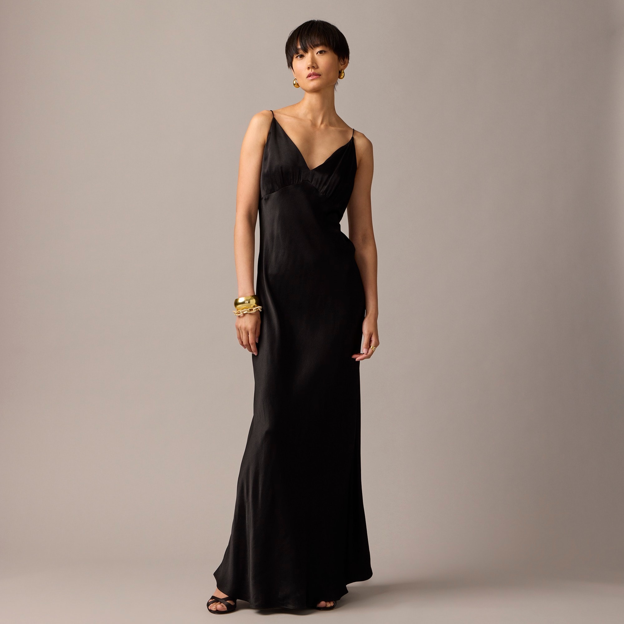 j.crew: collection full-length v-neck slip dress in luster crepe for women