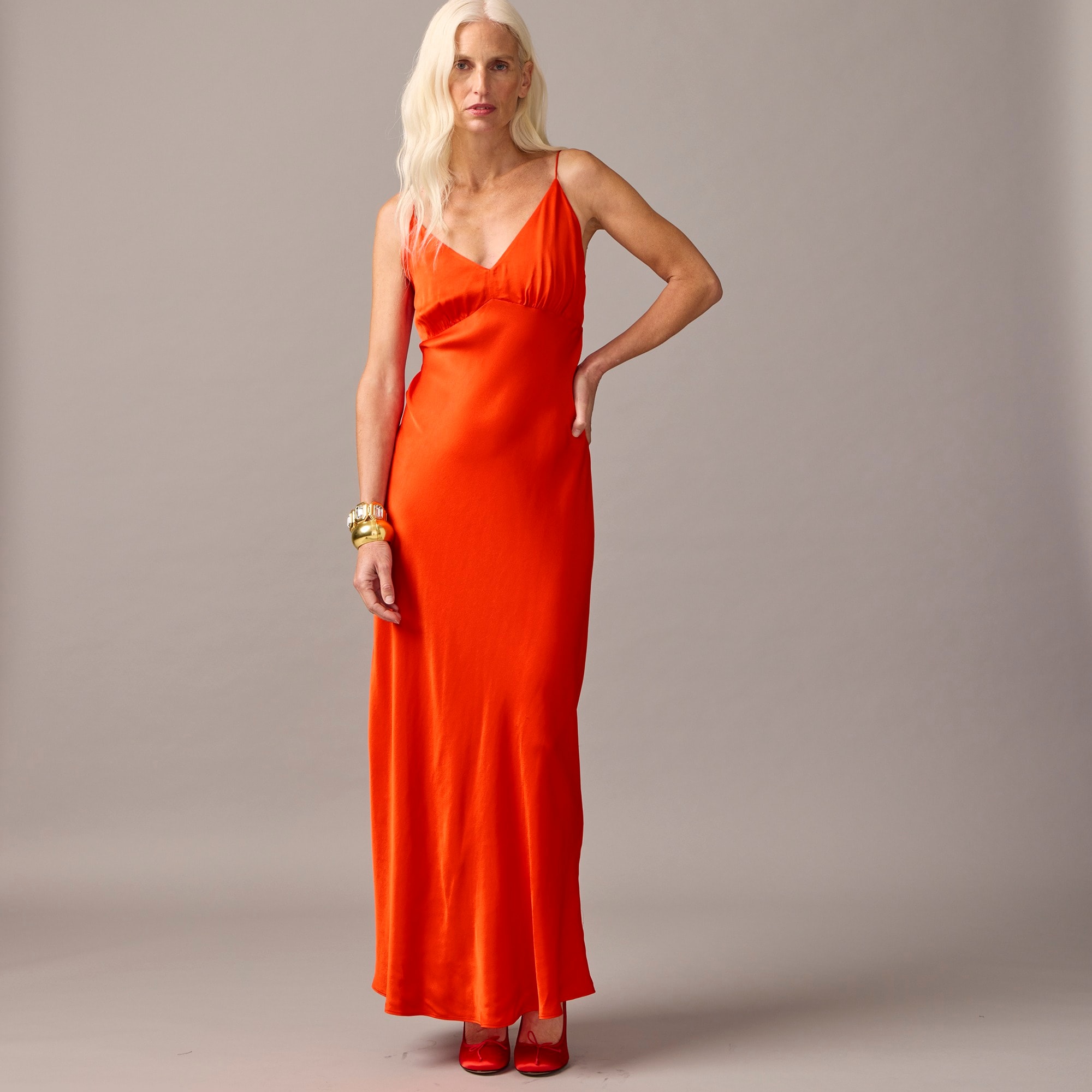womens Collection full-length V-neck slip dress in luster crepe