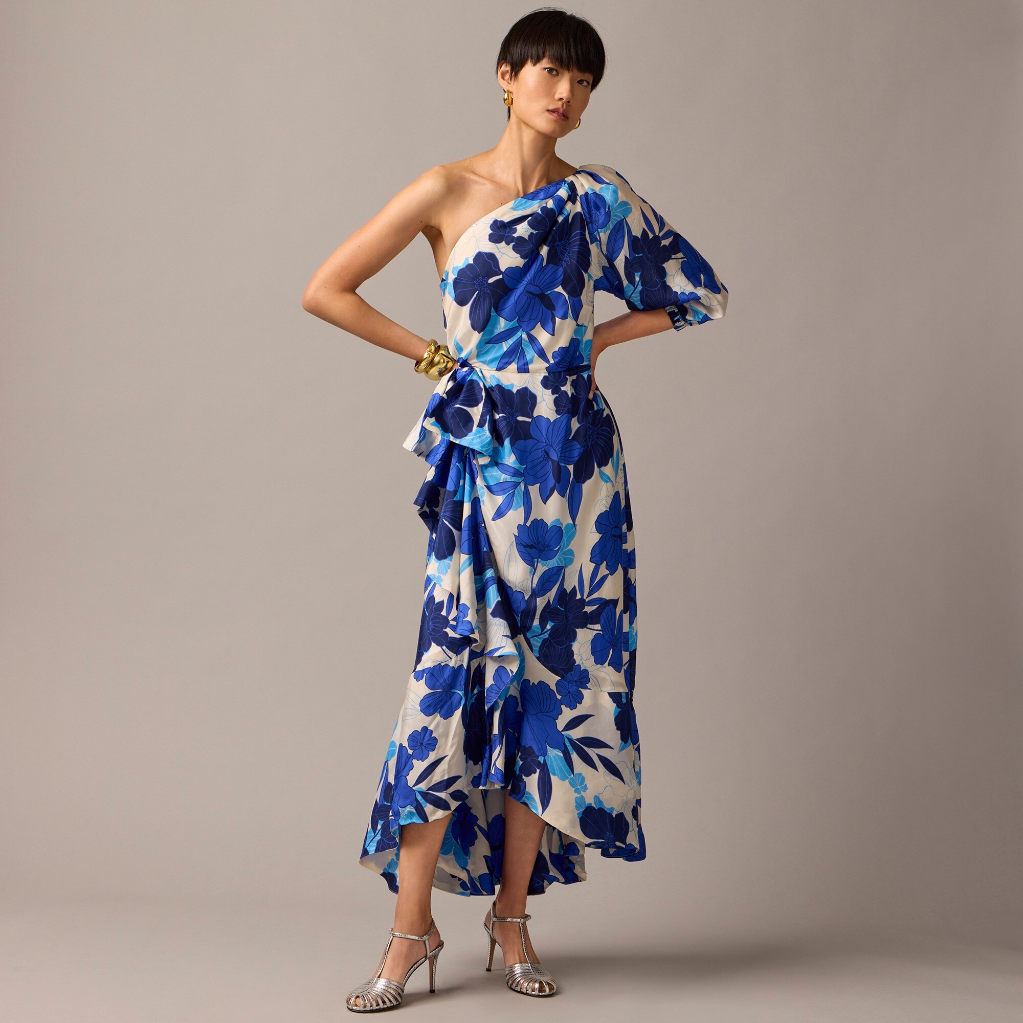 J.Crew: Collection One-shoulder Ruffle-hem Dress In Painted Floral ...