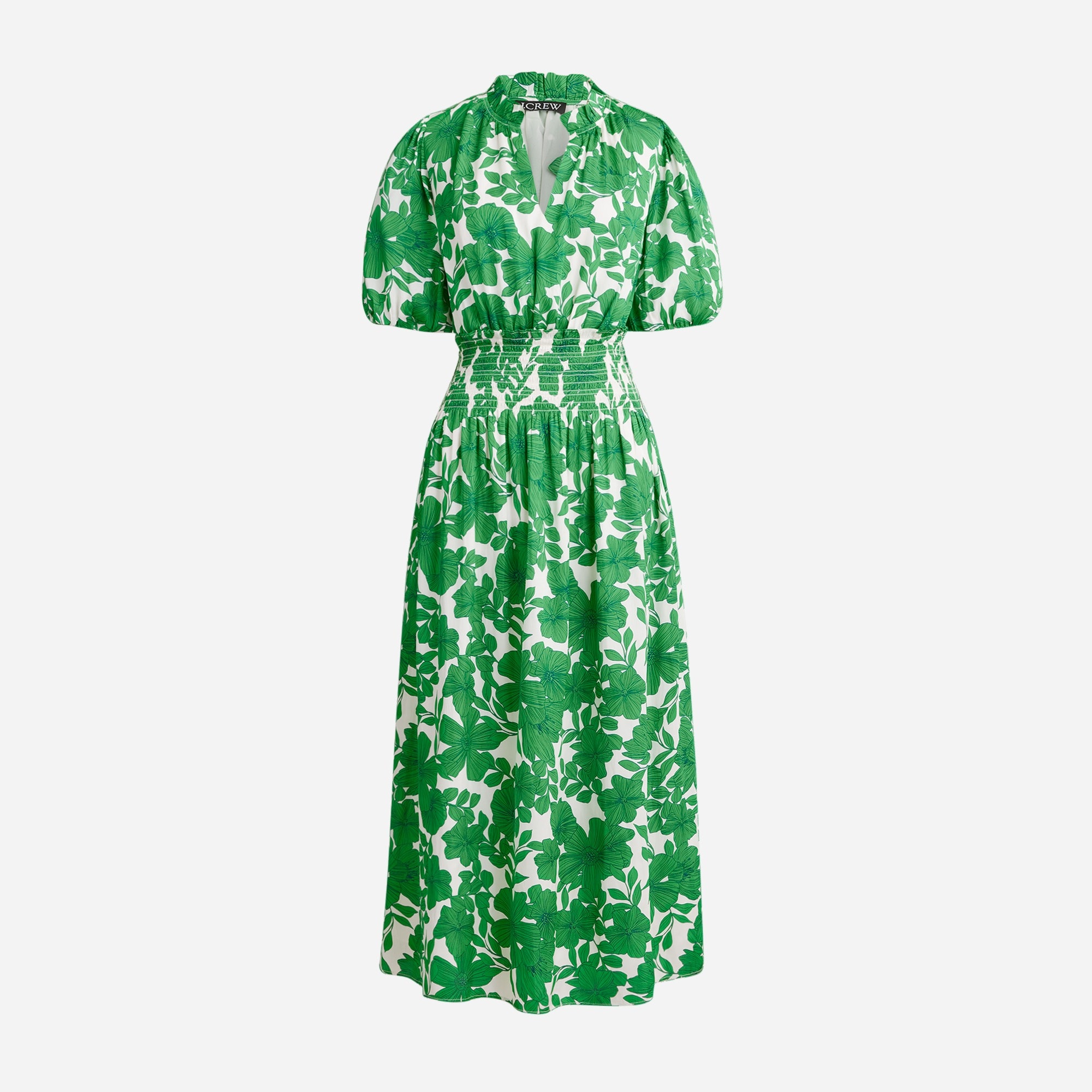  Smocked-waist short-sleeve dress in greenhouse floral print
