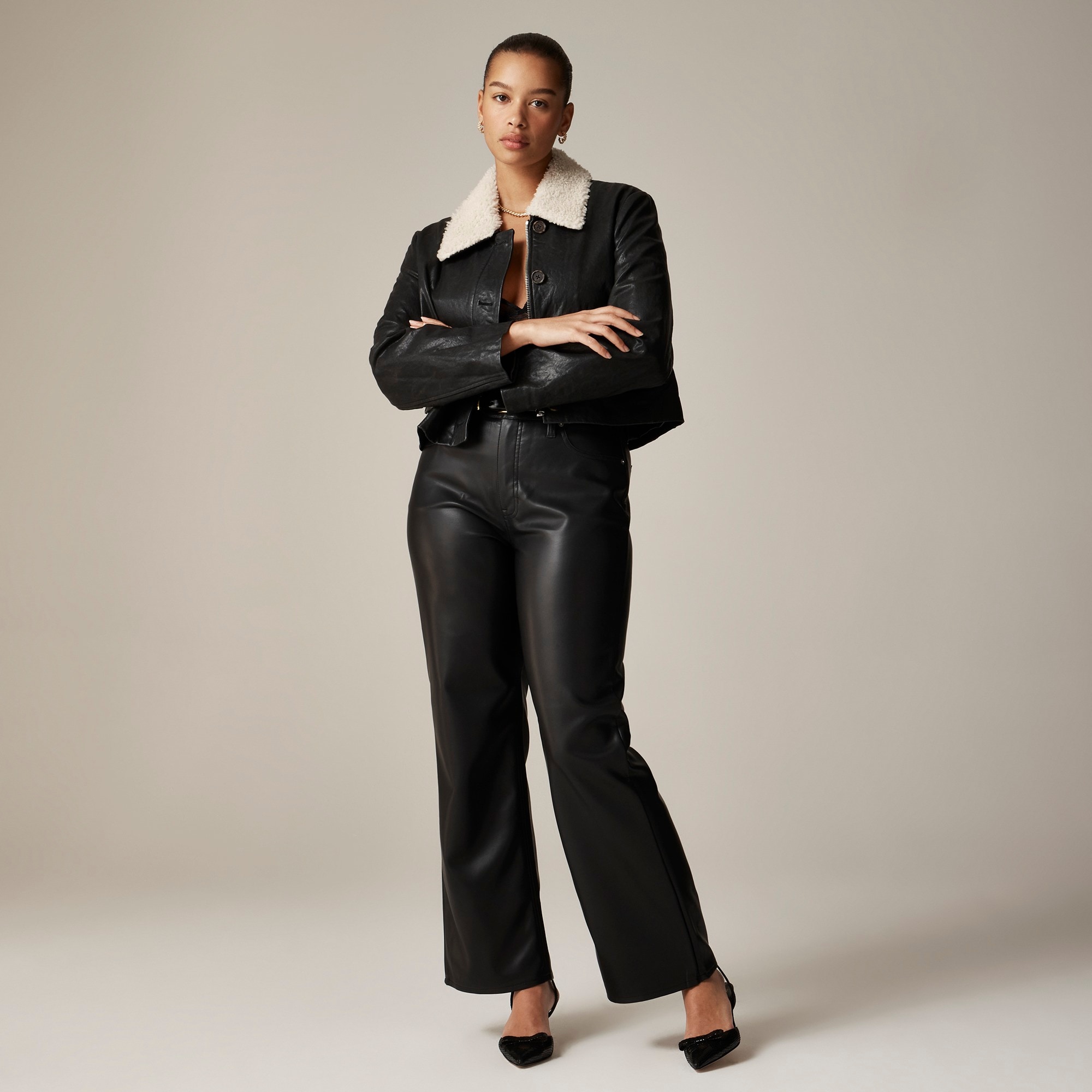Slim wide-leg pant in faux leather