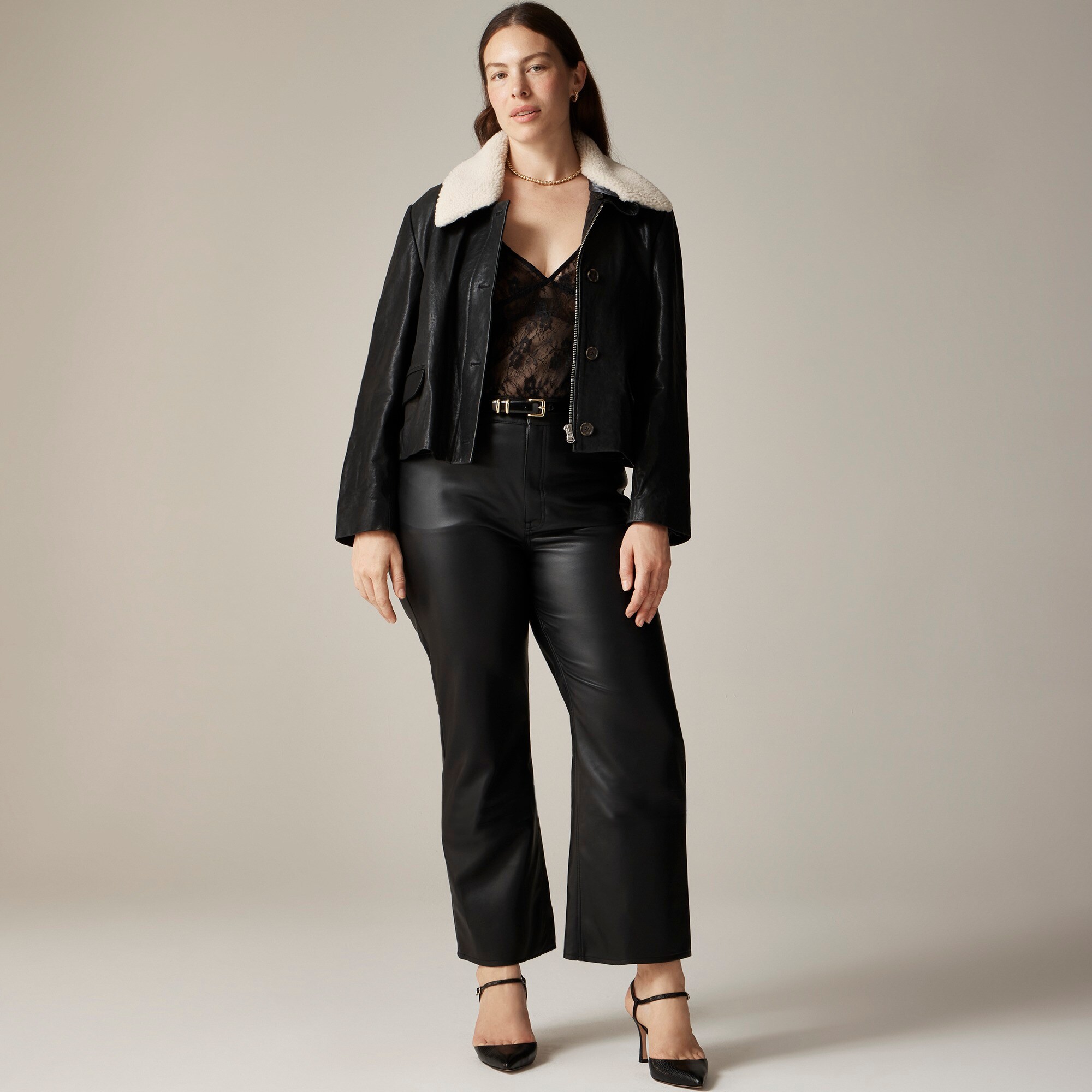 Slim wide-leg pant in faux leather