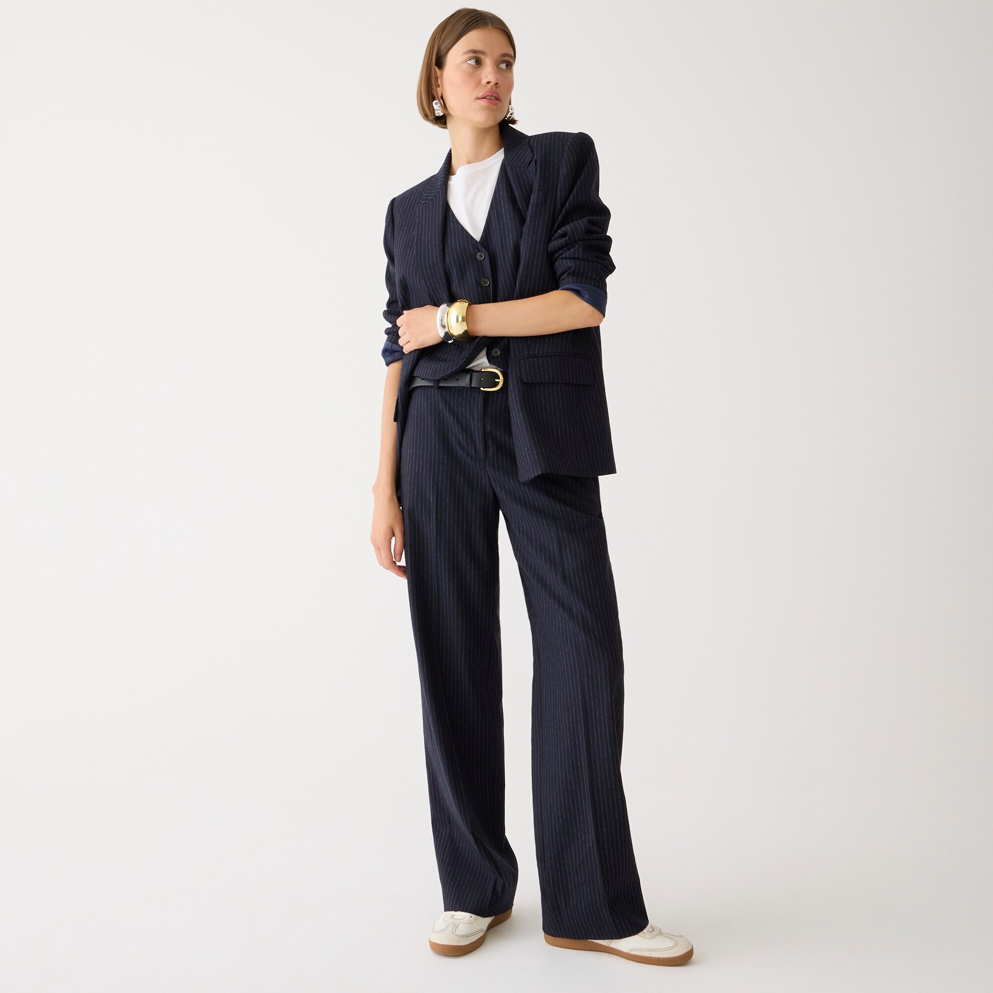 womens Collection full-length Sydney wide-leg pant in pinstripe Italian wool