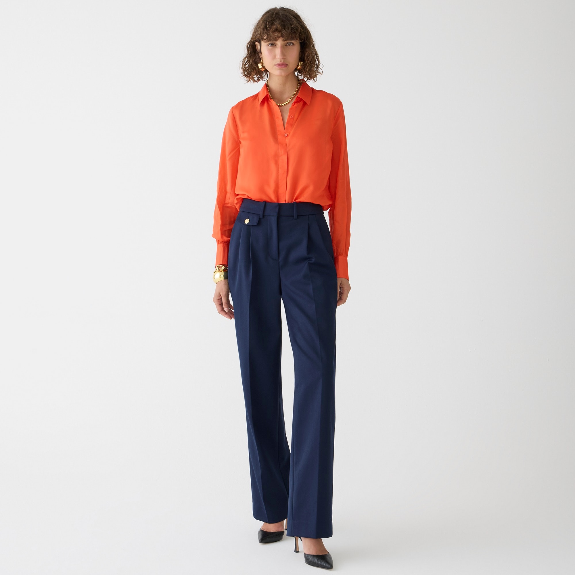womens Collection pleated wide-leg trouser pant in wool-twill blend