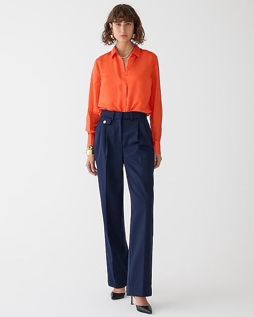 womens Collection pleated wide-leg trouser pant in wool-twill blend