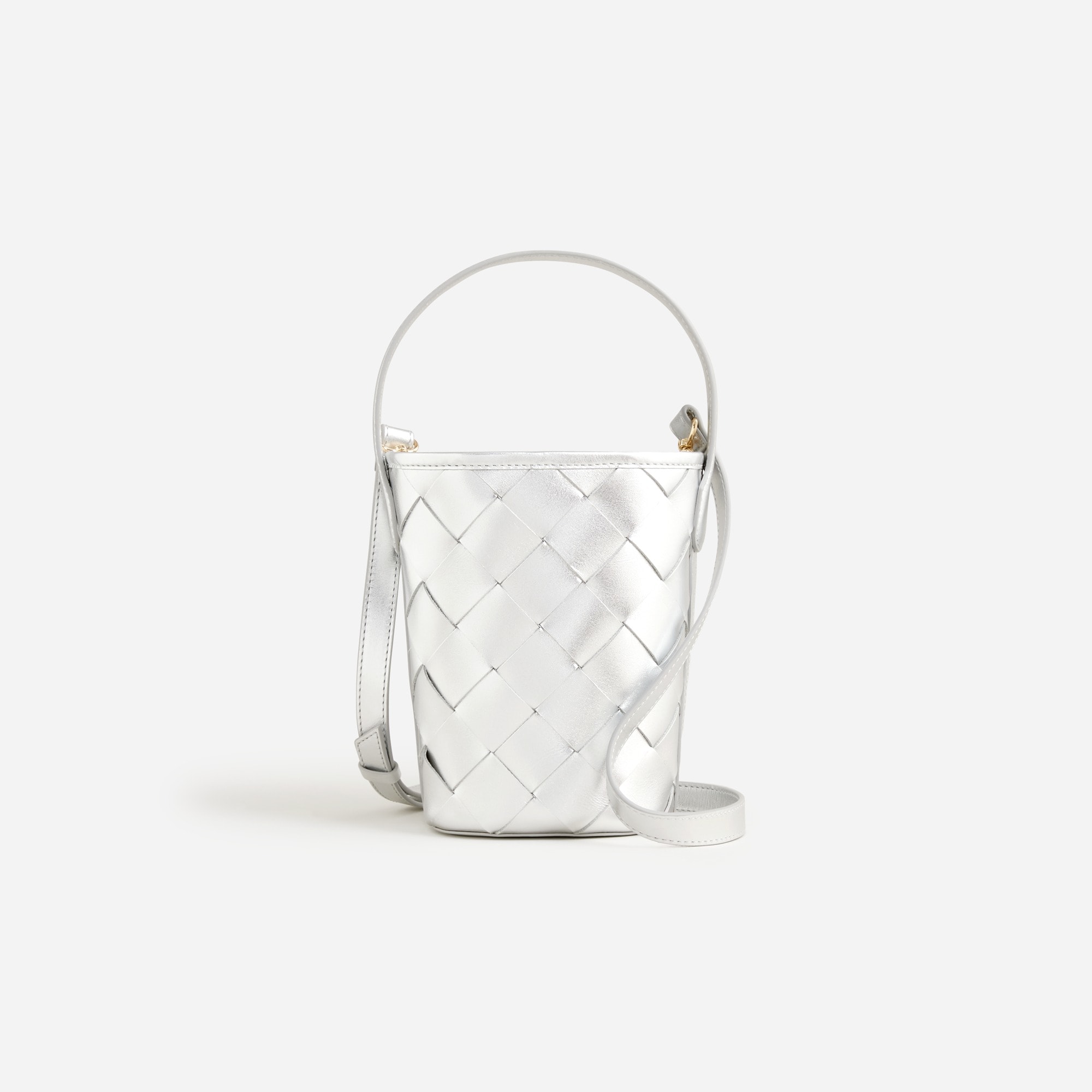 Berkeley woven bucket bag in metallic leather