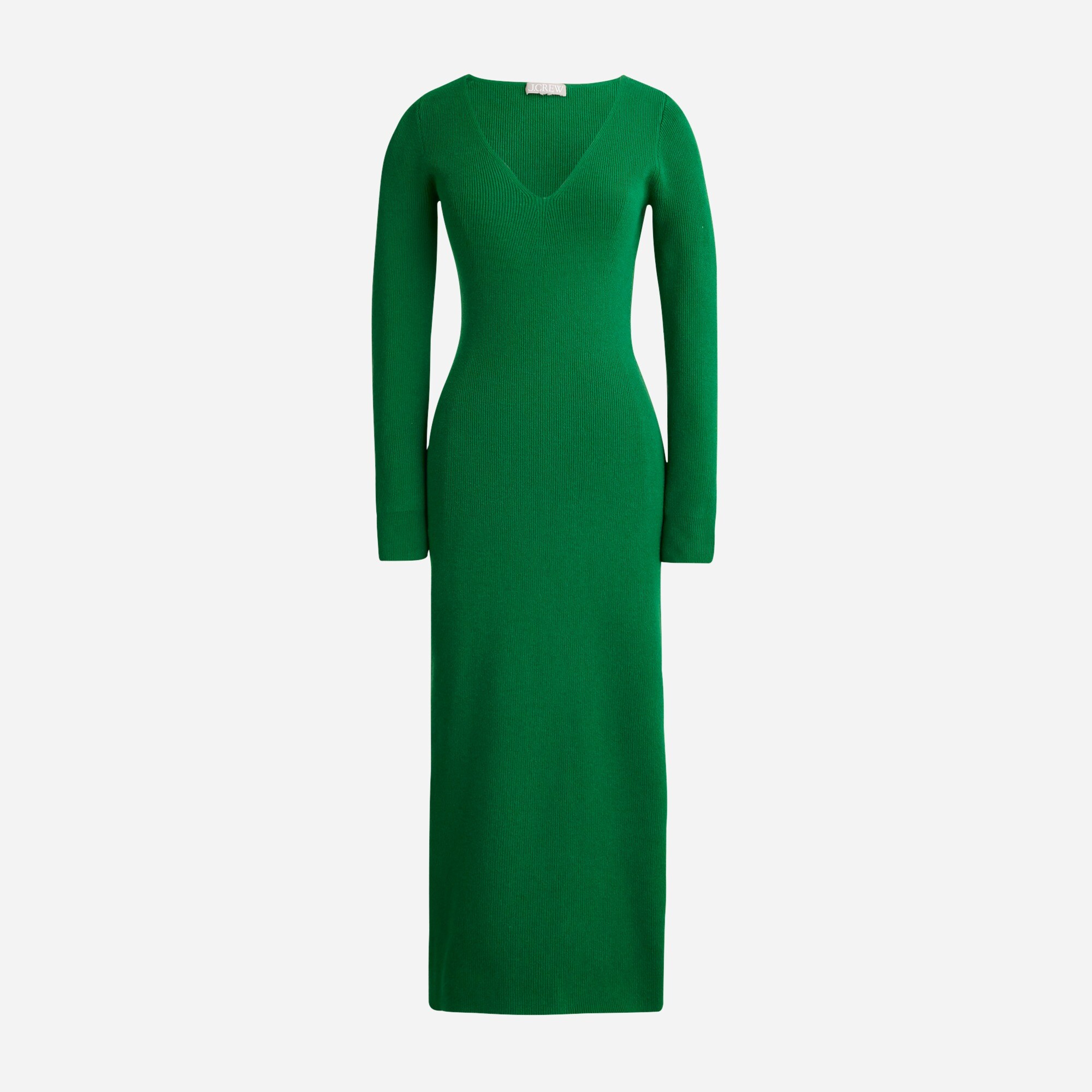 Long-sleeve V-neck ribbed sweater-dress