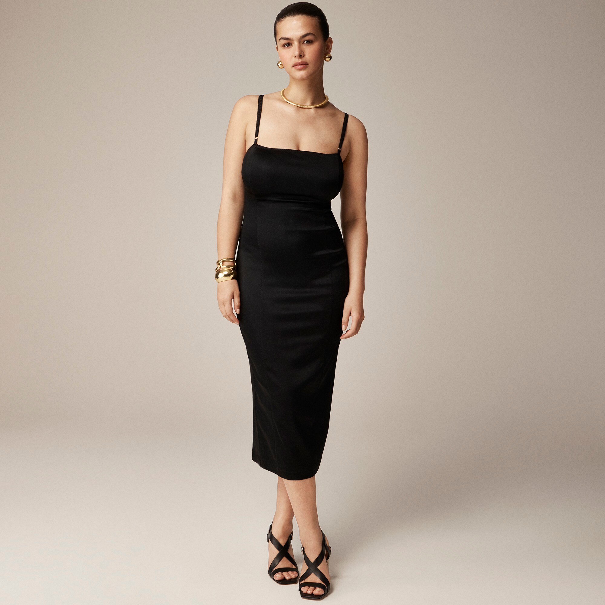 j.crew: collection fitted midi dress in stretch satin for women