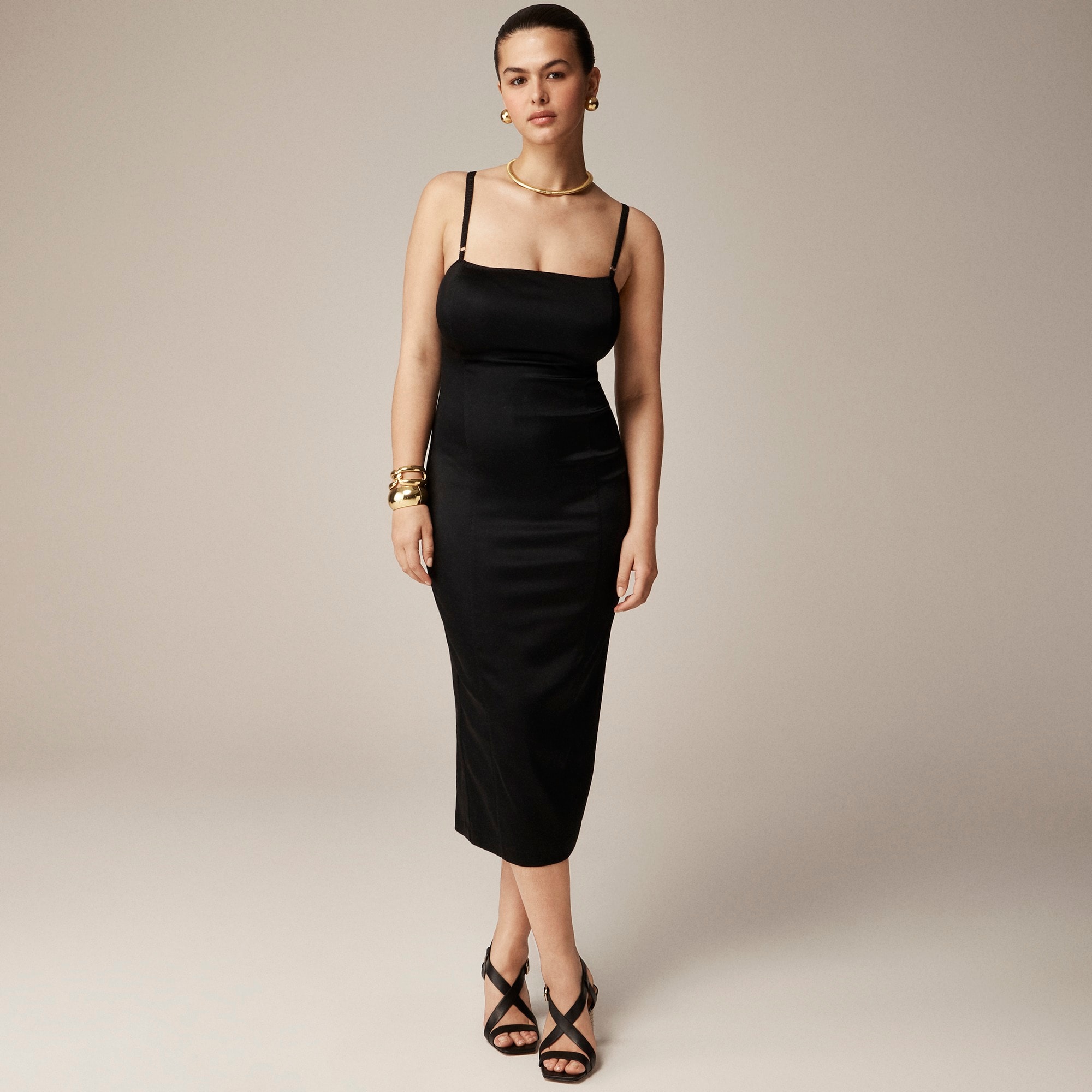 Collection fitted midi dress in stretch satin