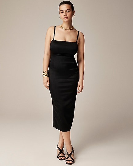 j.crew: collection fitted midi dress in stretch satin for women