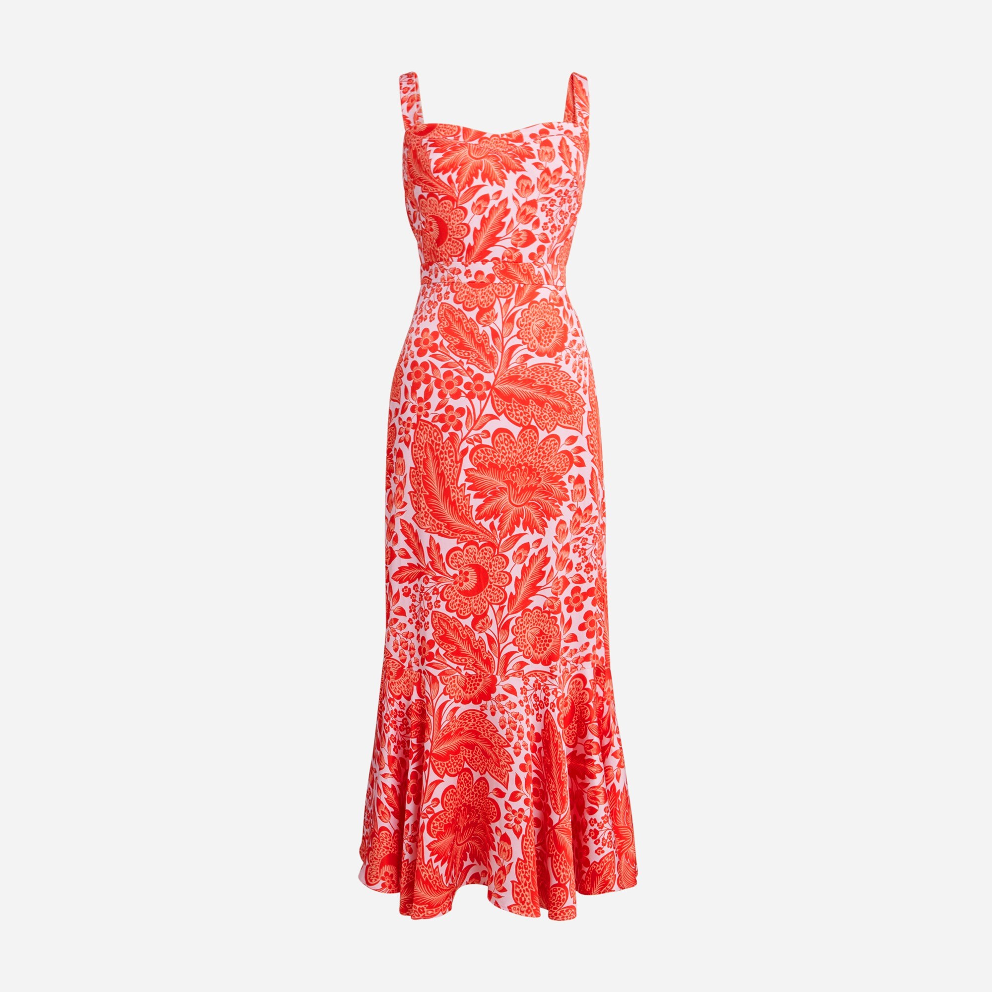  Collection fitted luster crepe flare-hem dress in coral floral print