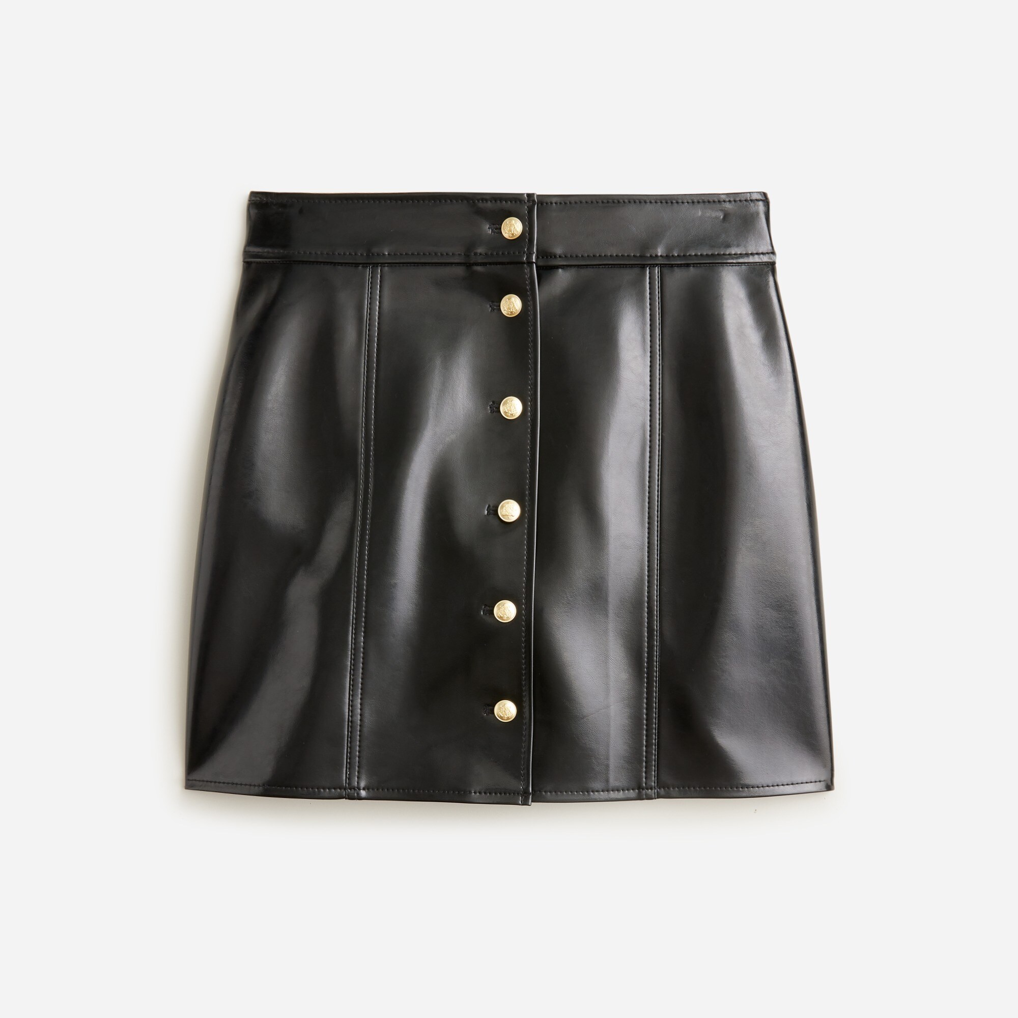  Collection button-front skirt in faux patent leather