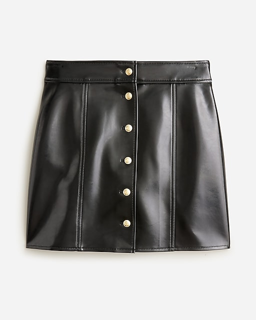  Collection button-front skirt in faux patent leather