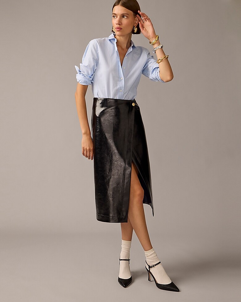 J.Crew: Collection Wrap Skirt In Faux Patent Leather For Women