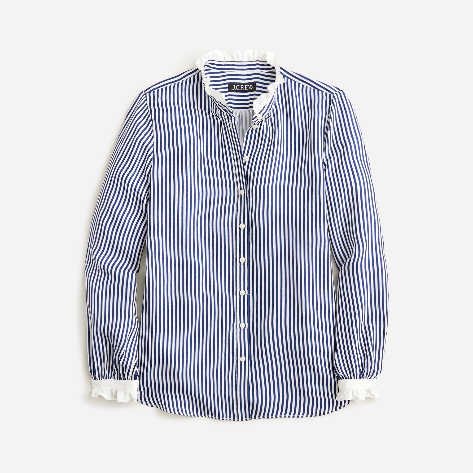  Drapey ruffle-trim cupro-blend shirt in stripe