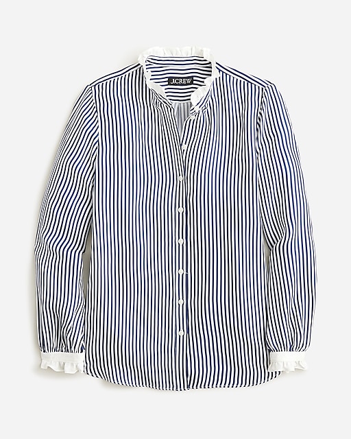  Drapey ruffle-trim cupro-blend shirt in stripe