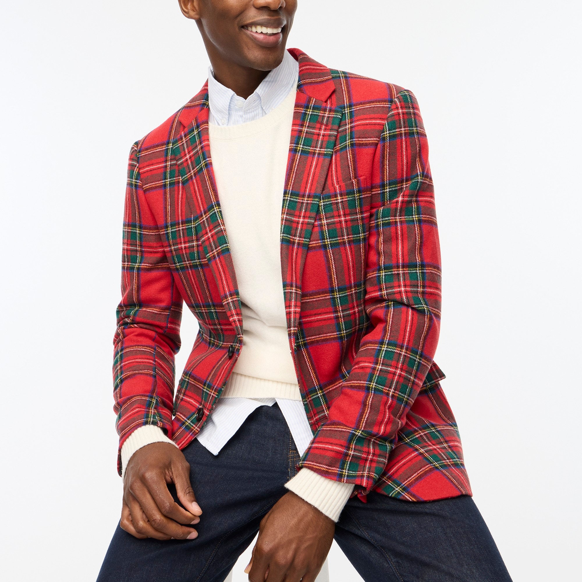 factory: tartan slim-fit blazer for men