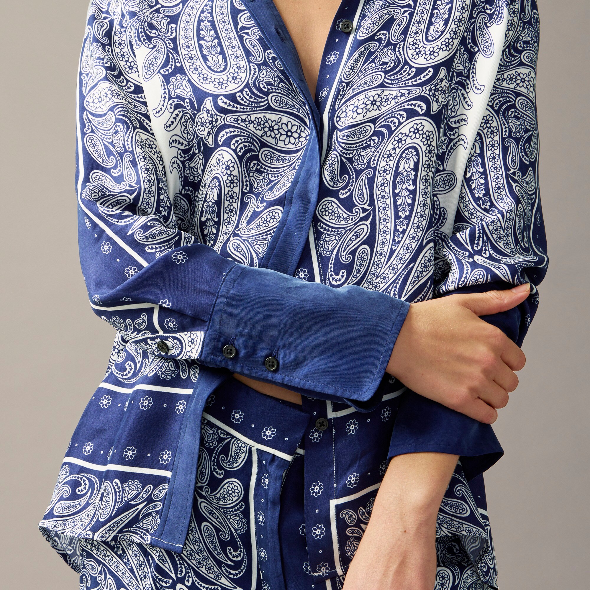 Collection collarless classic-fit shirt in paisley scarf print