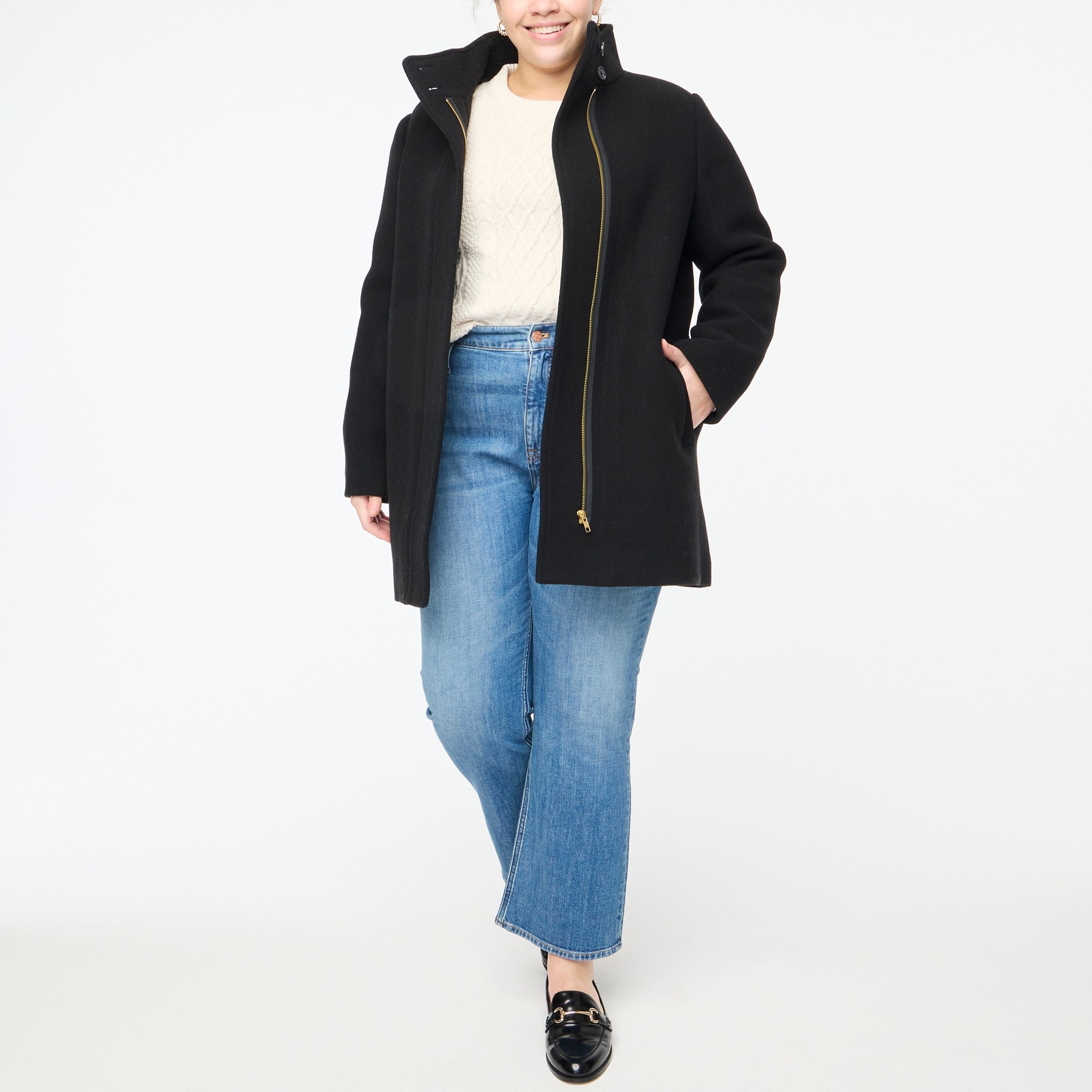 Factory Wool blend Button neck City Coat For Women