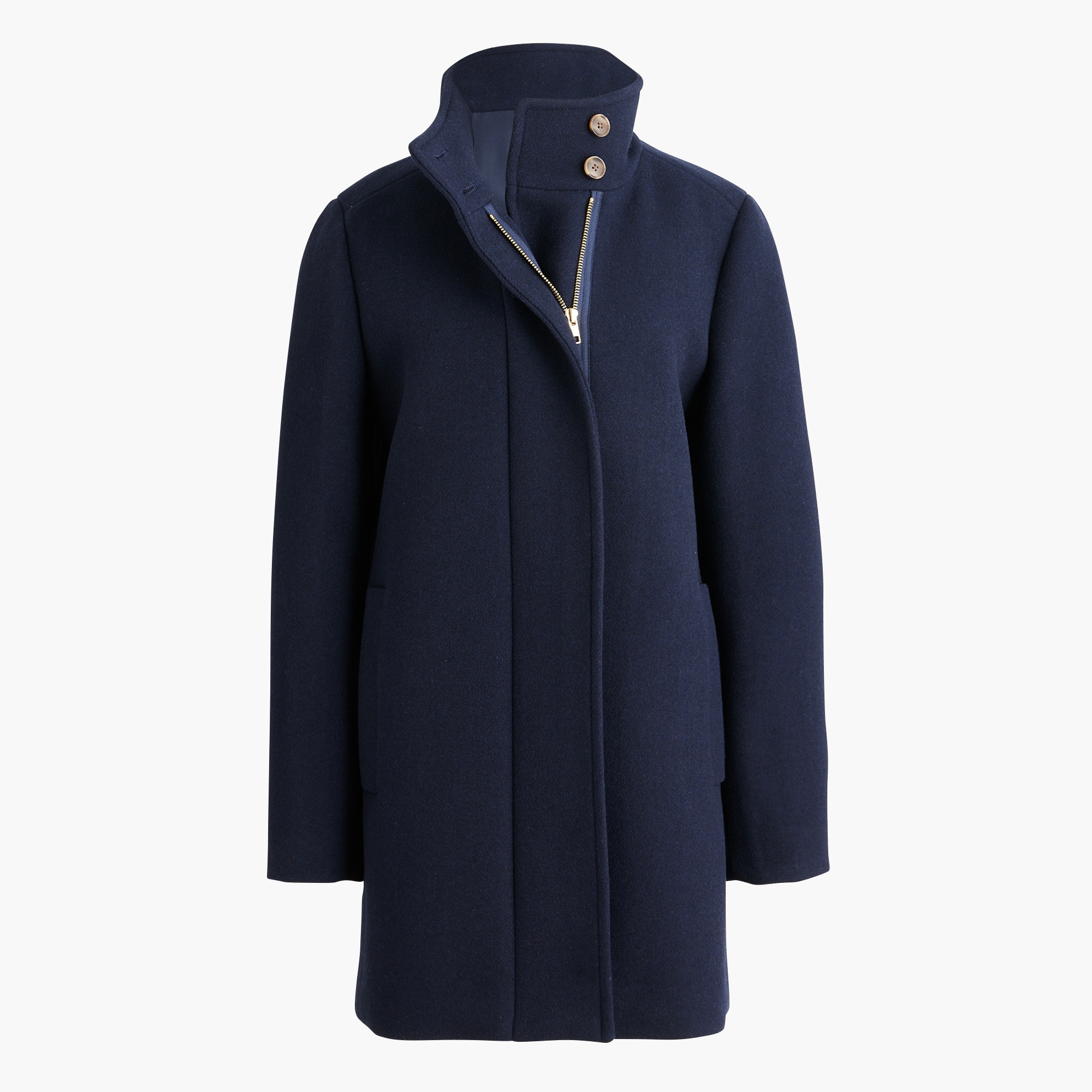 Petite city coat with button neck