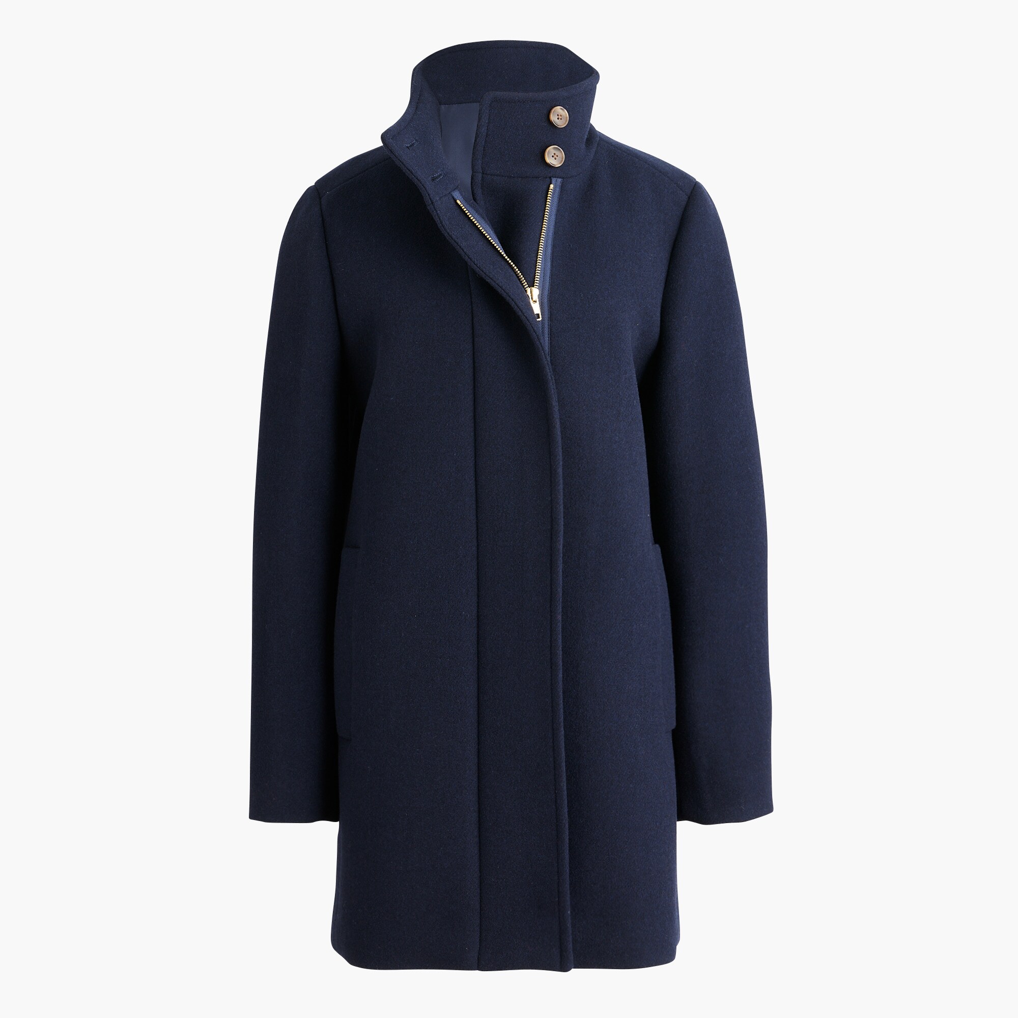 Petite city coat with button neck