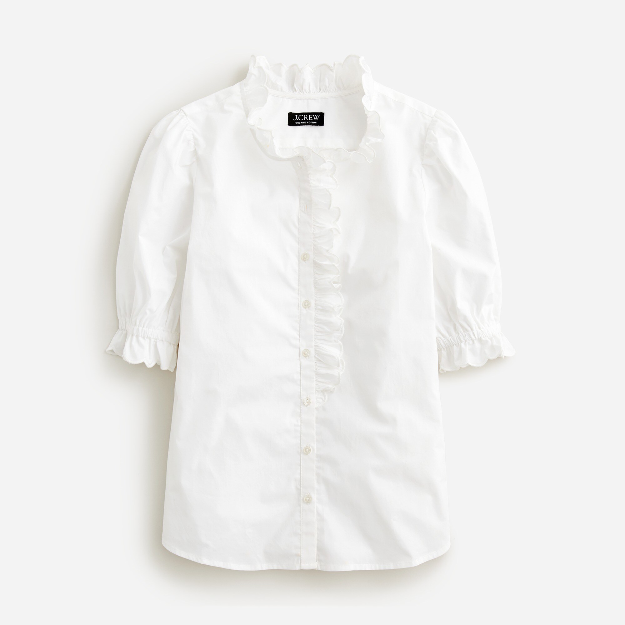 Ruffle-trim button-up shirt in cotton poplin