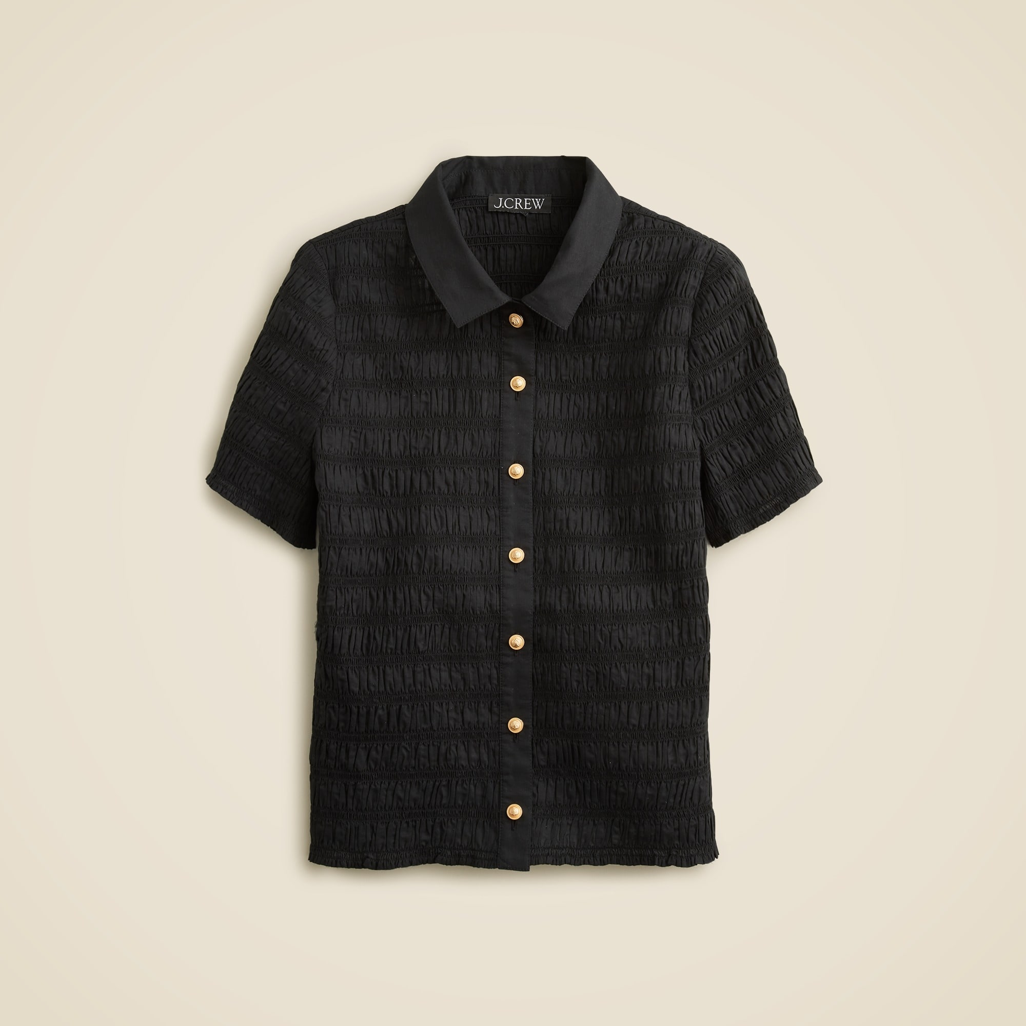Smocked button-up shirt in cotton-blend voile