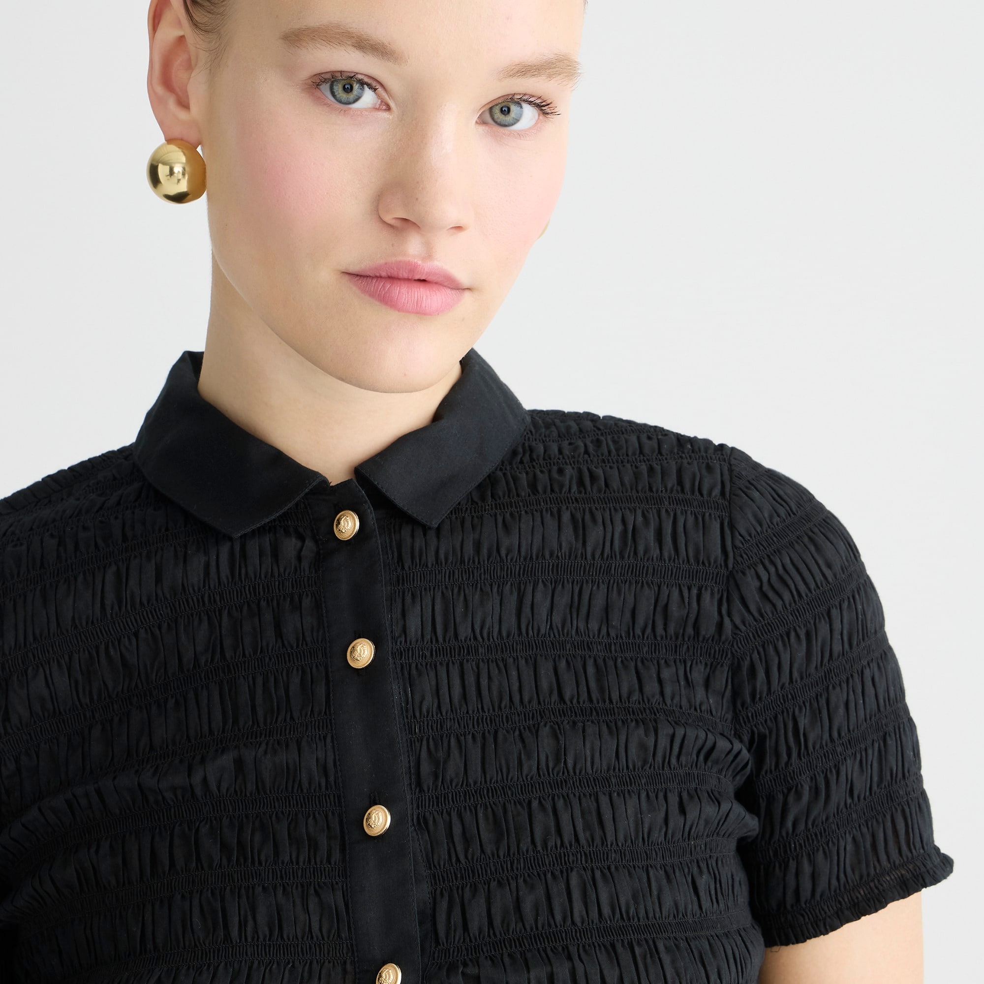 J.Crew: Smocked Button-up Shirt In Cotton-blend Voile For Women