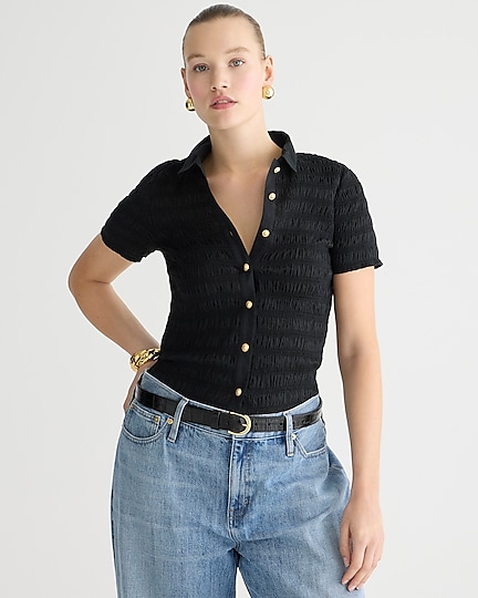 j.crew: smocked button-up shirt in cotton-blend voile for women