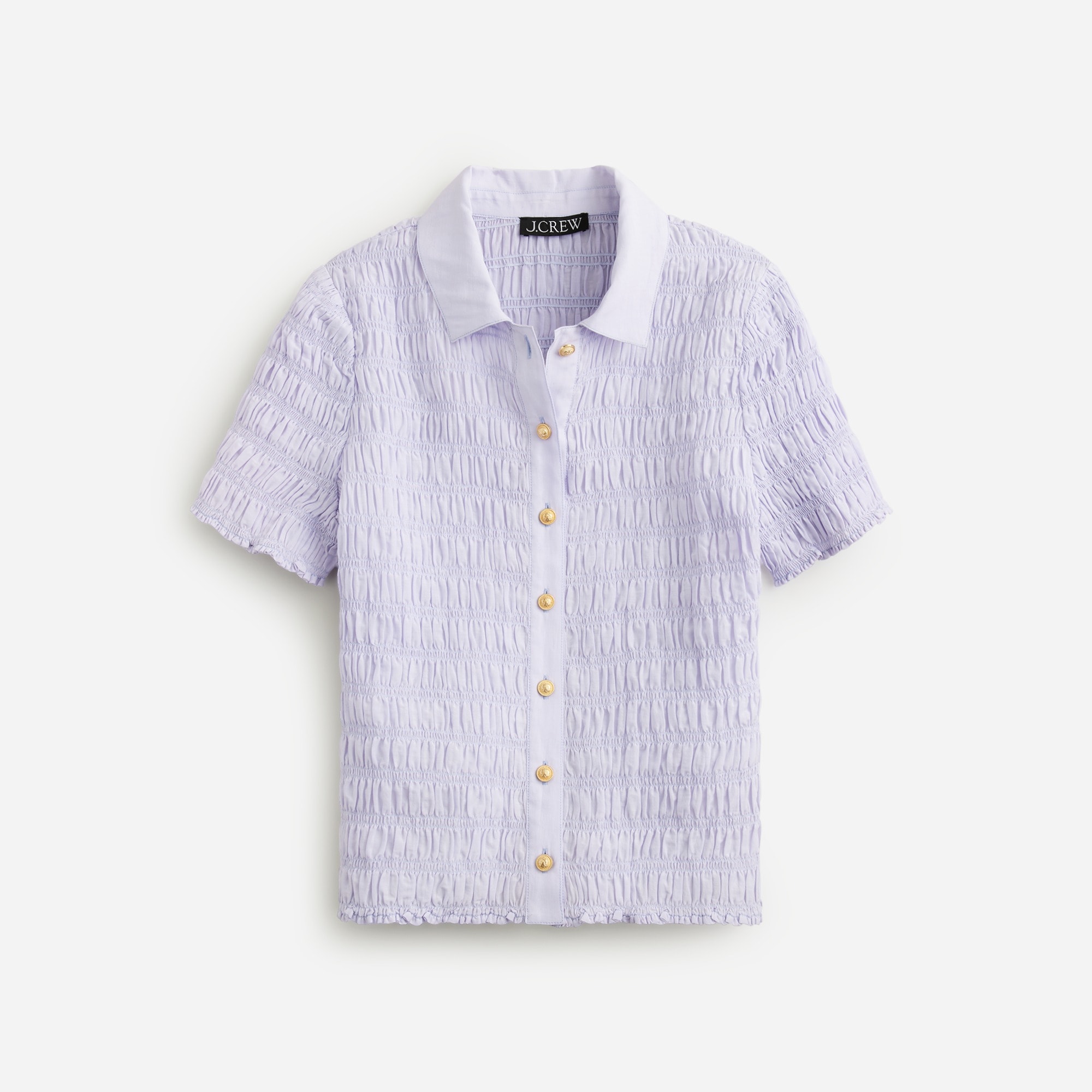 Smocked button-up shirt in cotton-blend voile