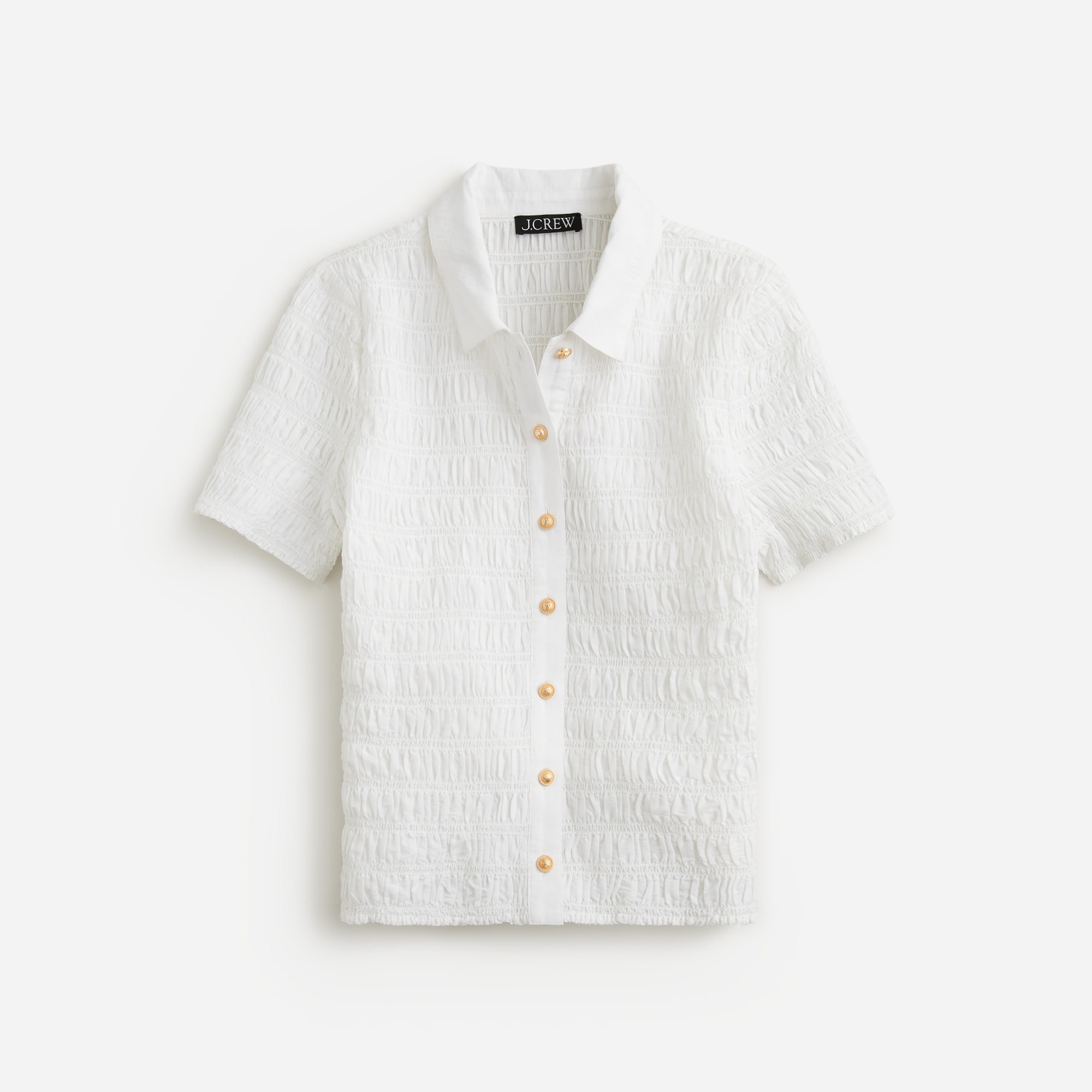 Smocked button-up shirt in cotton-blend voile