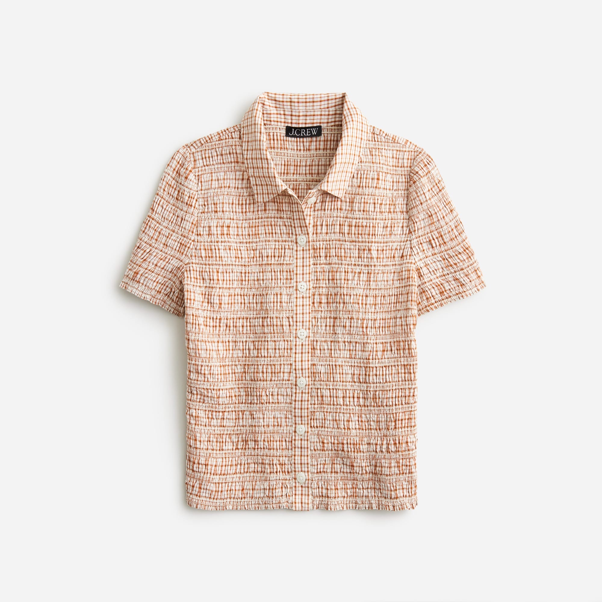  Smocked button-up shirt in gingham cotton voile