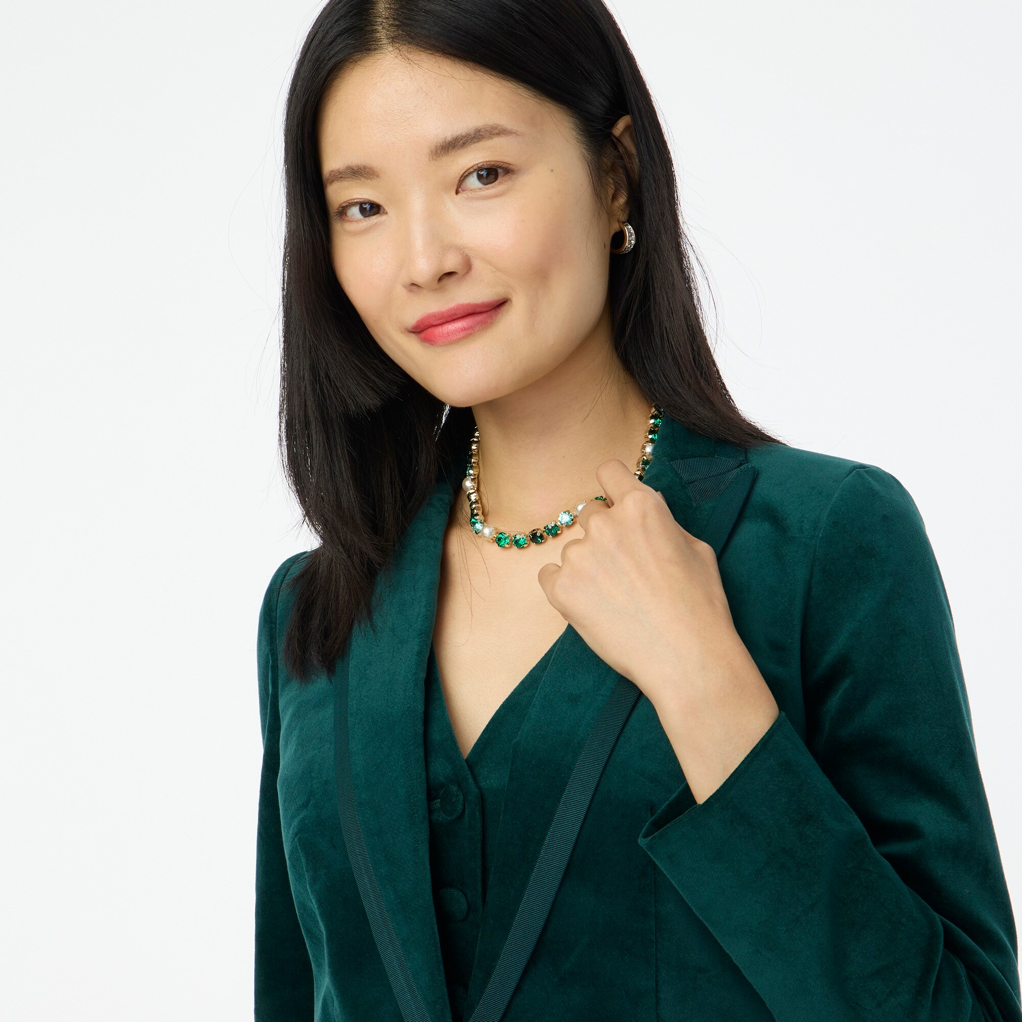 Petite velvet one-button blazer