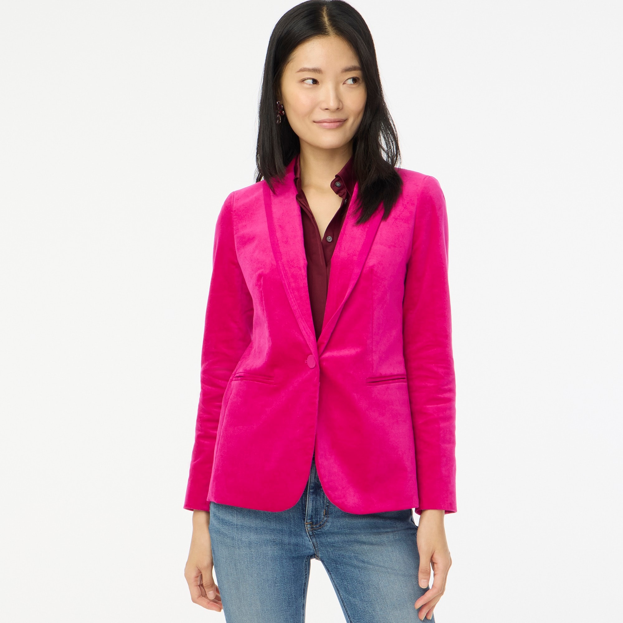 Petite velvet one-button blazer