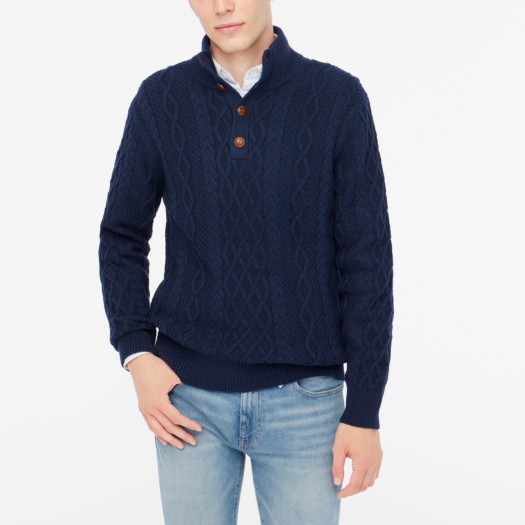 Factory Cable knit Mockneck Sweater For Men