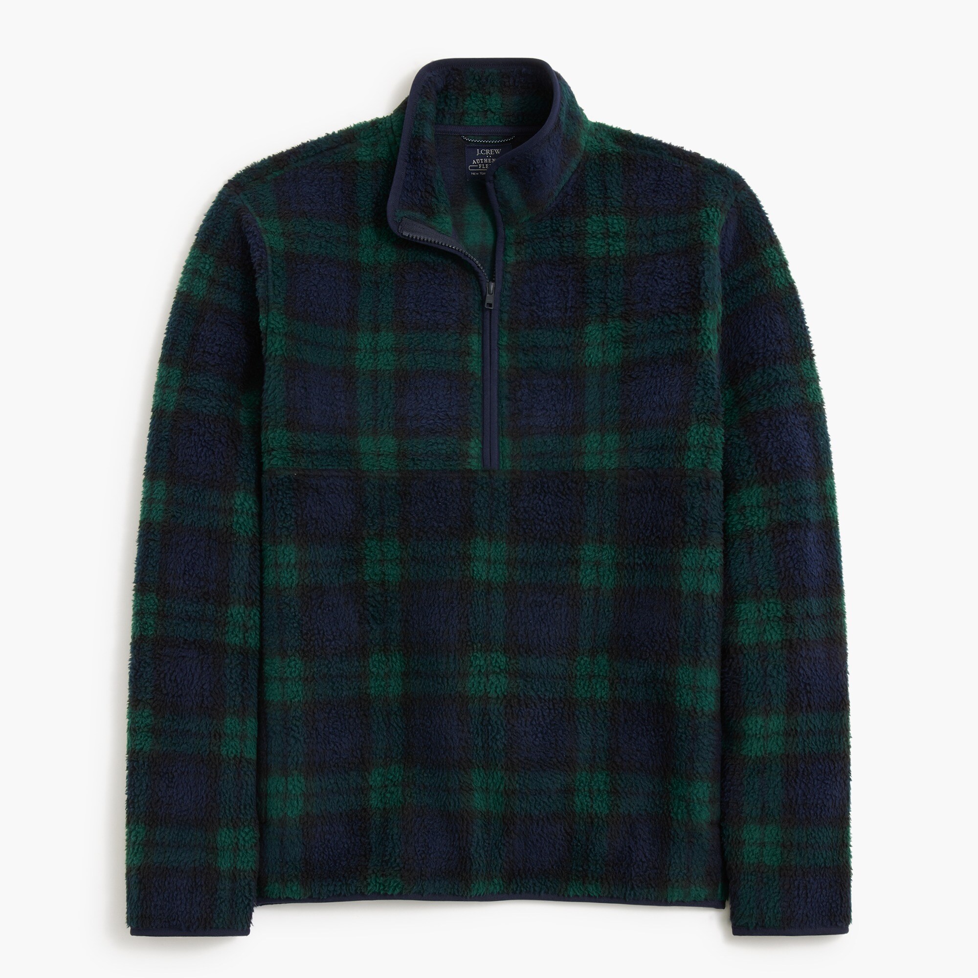 black watch plaid sherpa half-zip pullover for men