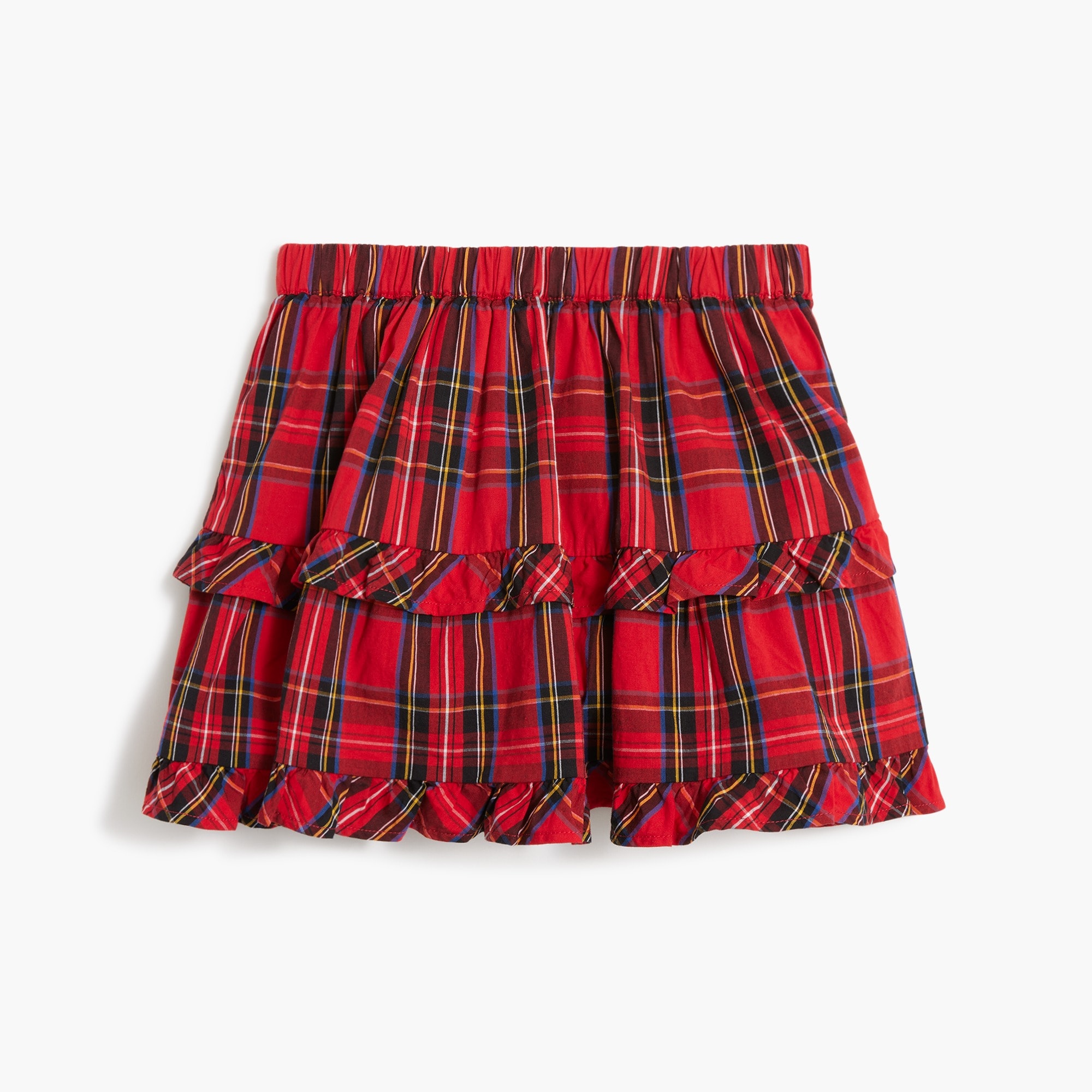Girls' tartan tiered ruffle skirt