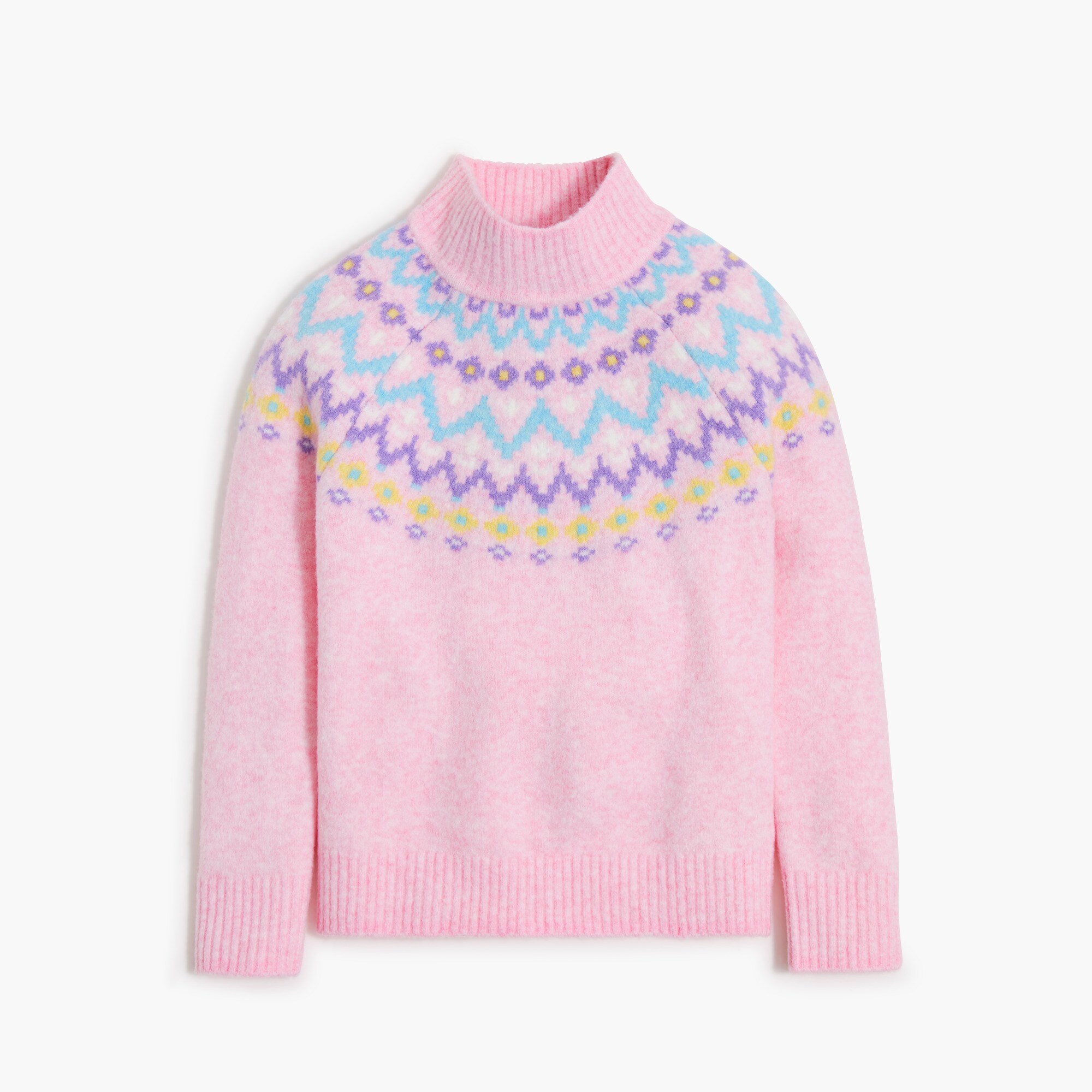 Girls' Fair Isle mockneck sweater in extra-soft yarn